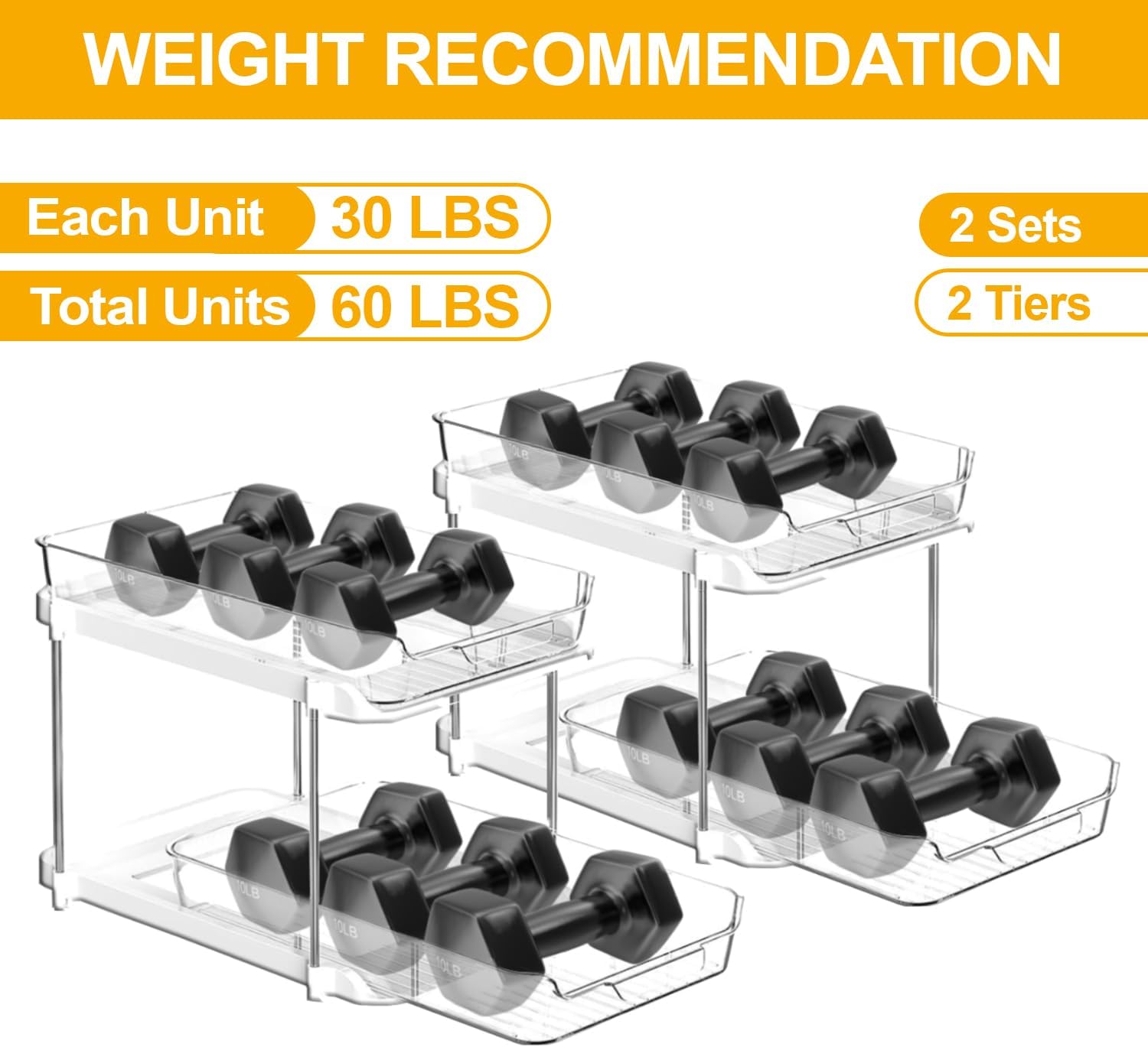 Under Sink Organizer – With Multipurpose Holder, 2 Sets of 2 Tiers Multi Purpose Under Sink Organizers And Storage With Dividers Stackable For Kitchen And Bathroom - Image 8