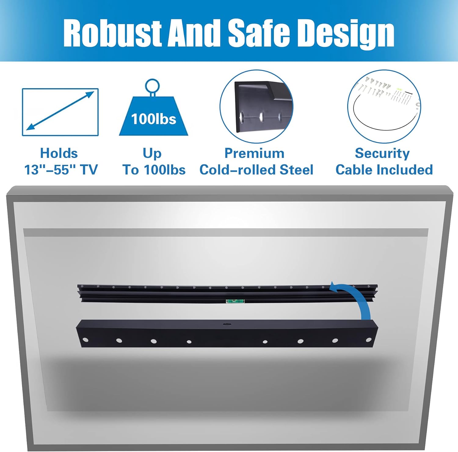 Studless Drywall TV Mount for 13-55 inch TVs, No Stud TV Wall Bracket Max VESA 400x400mm up to 100 lbs Universal Fits Most LED LCD Plasma Flat/Curved Screen TVs & Monitors-Upgraded Bubble Level - Image 3