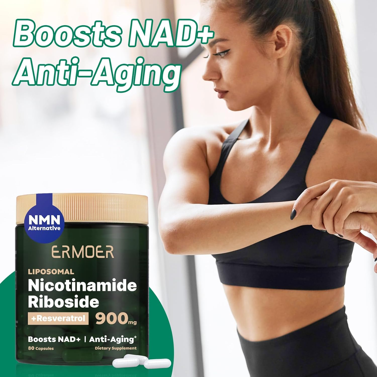 NAD Resveratrol Supplement, NAD Nicotinamide Riboside Resveratrol 900mg, Liposomal NAD+ Supplements for Women & Man, NMN Supplement Alternative for Anti-Aging, Energy (80 Capsules) - Image 9