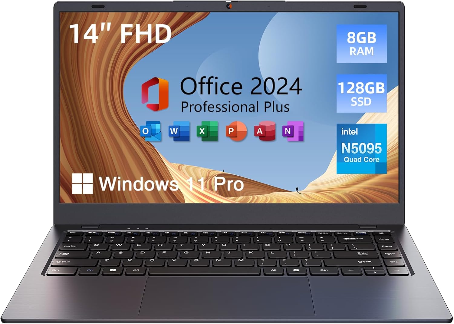 14 inch Laptop Computer, 8GB DDR4 RAM 128GB SSD, 4-Core Processor (Up to 2.9GHz), Thin & Portable Notebook PC, WiFi, BT4.2, MS Office 2024 - Image 2