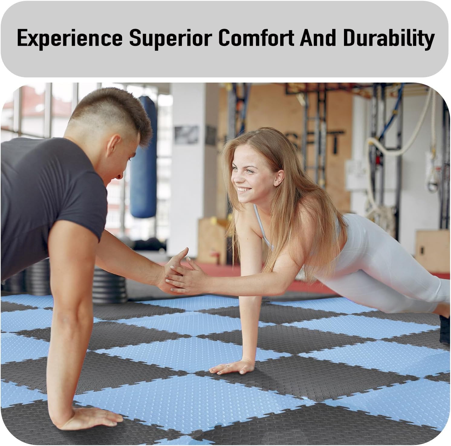 AIRHOP Upgraded 0.79" Extra Thick 48 Sq Ft High-Density Eva Foam Exercise Gym Mats, 12 Pcs Large Interlocking Puzzle Floor Tiles (24"x24") for Home Gym, Black&Blue - Image 6
