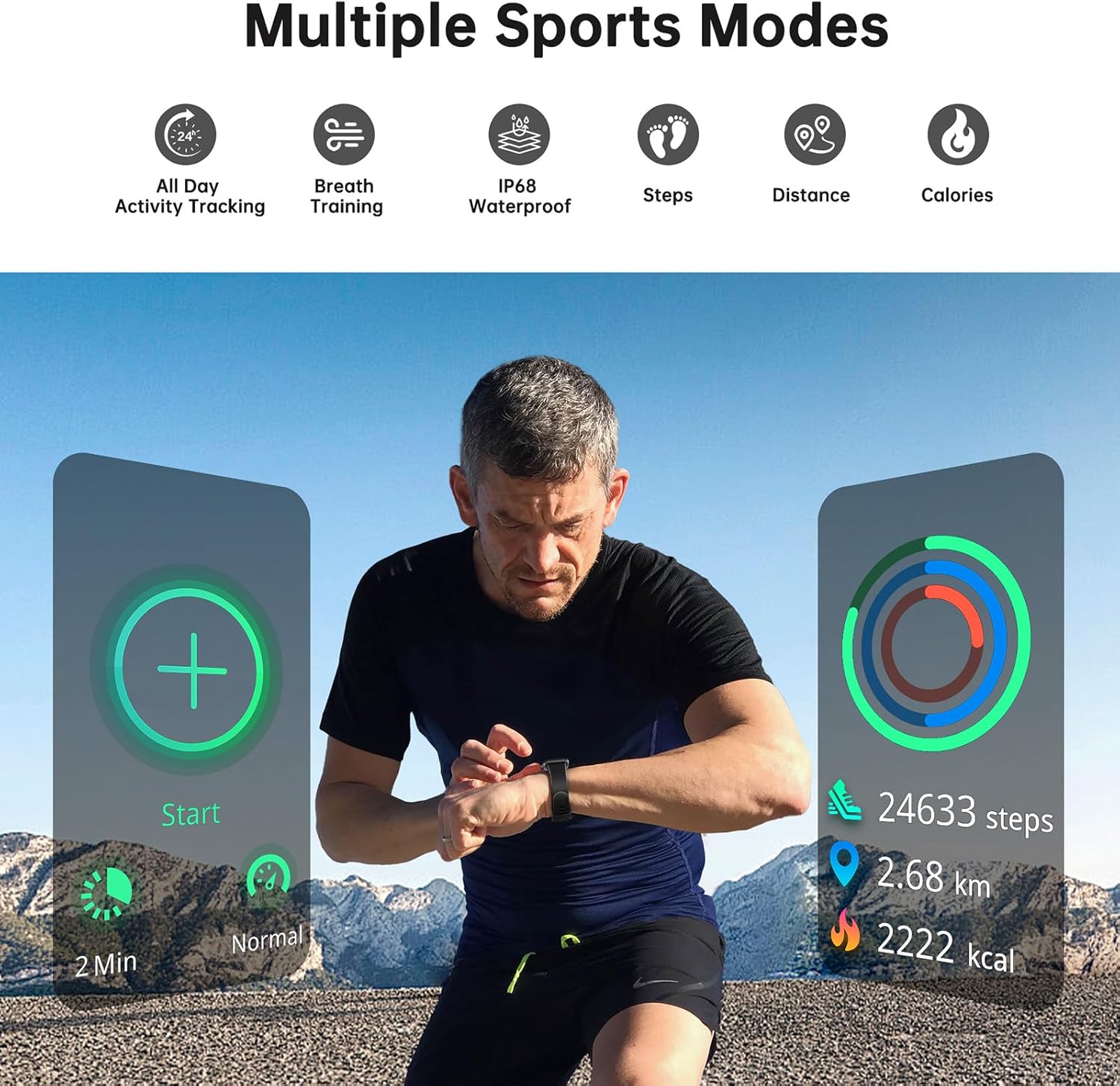 Health Fitness Tracker, Smart Watch with 24/7 Heart Rate and Blood Oxygen Monitor, Sleep Tracker with IP68 Waterproof, Activity Tracker Pedometer Step Counter for Women Men (Black) - Image 5