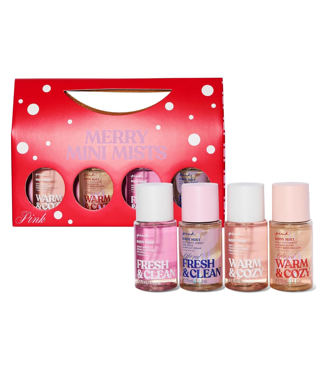 Victoria's Secret PINK 4 Piece Merry Mini Mists Gift Set: Warm & Cozy and Fresh & Clean, Assorted Scents - Image 2
