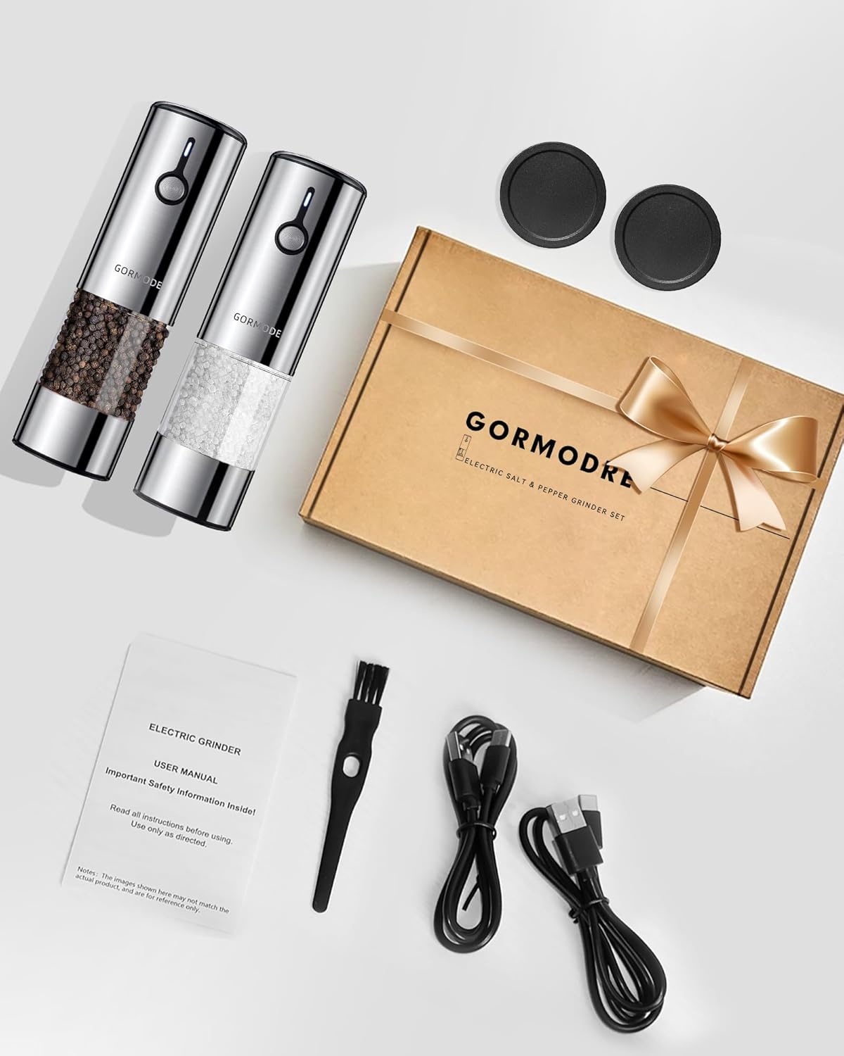 Large Capacity Rechargeable Electric Salt and Pepper Grinder Set -USB Charging Port with Sliding Dust Cover; Automatic Salt and Pepper Mill Grinder With LED Light-6 Adjustable Grinding Modes - Image 7