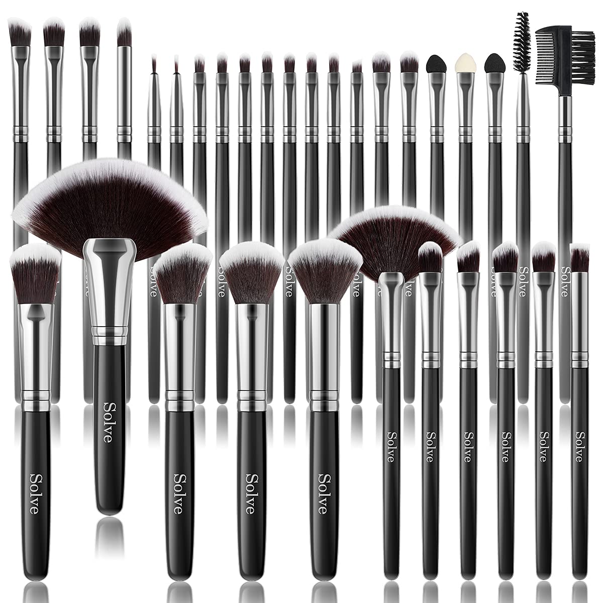Makeup Brush Set, SOLVE 32 Pieces Professional Makeup Brushes Wooden Handle Cosmetics Brushes Foundation Concealer Powder Face Eye Make up Brushes Kit, Black - Image 2
