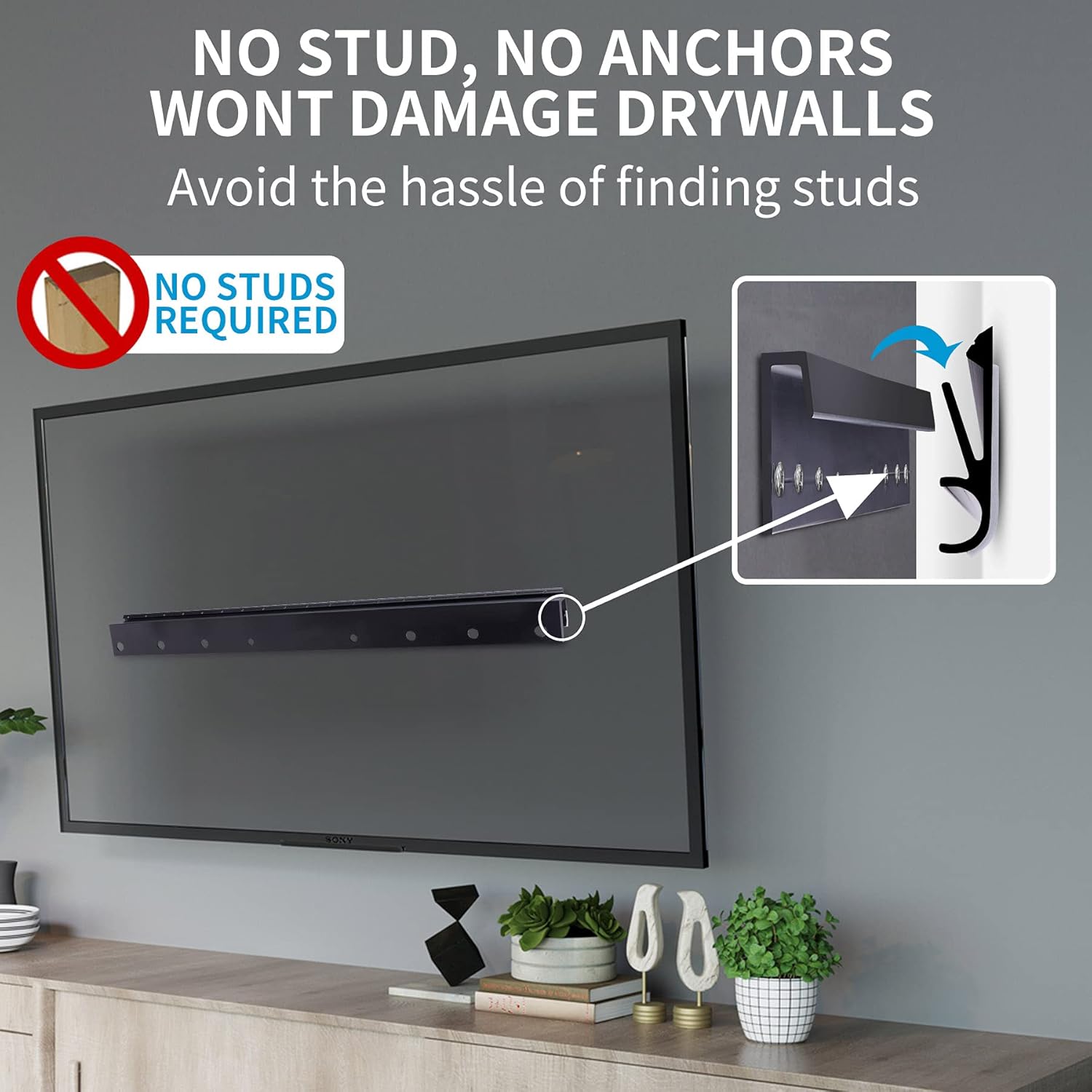 Studless Drywall TV Mount for 13-55 inch TVs, No Stud TV Wall Bracket Max VESA 400x400mm up to 100 lbs Universal Fits Most LED LCD Plasma Flat/Curved Screen TVs & Monitors-Upgraded Bubble Level - Image 6