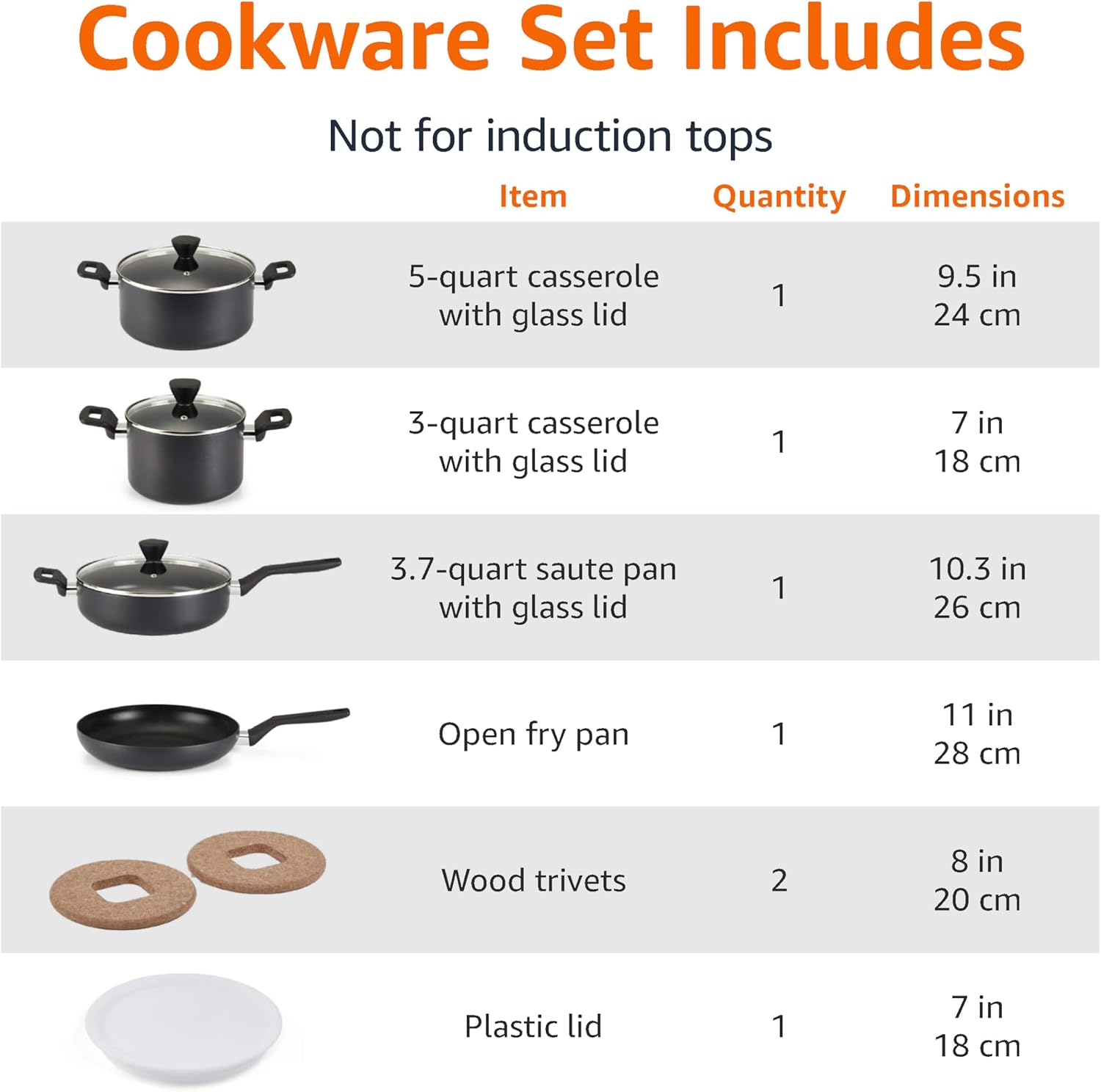 Amazon Basics 10 -Piece Hard Anodized Non-stick Stackable Cookware Pots and Pans Set, Space Saving, made without PFOA, Black - Image 5