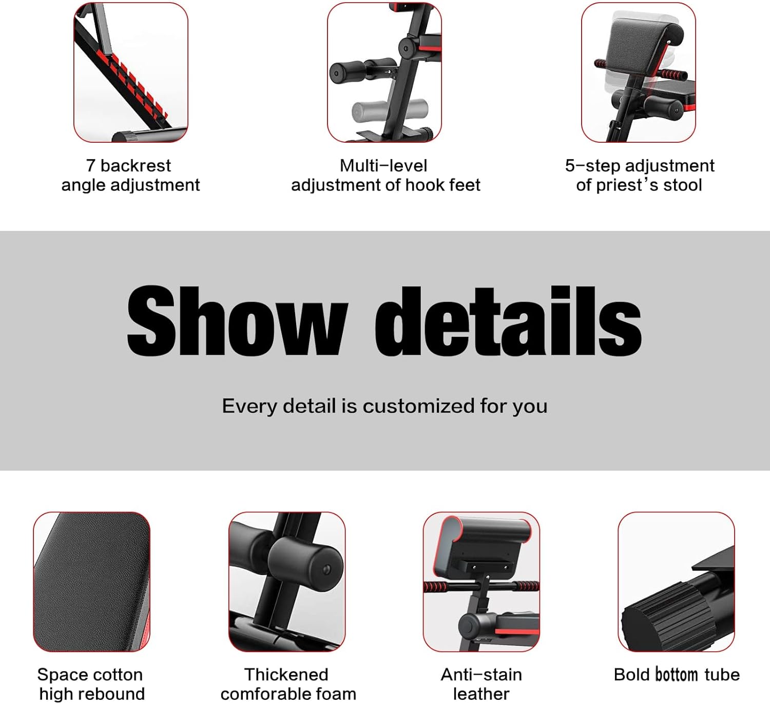 Modern-Depo Adjustable Weight Bench Foldable Press Sit Up Bench for Home Gym Training Full Body Workout Multi-Purpose Flat Incline Exercise Bench, Black - Image 7
