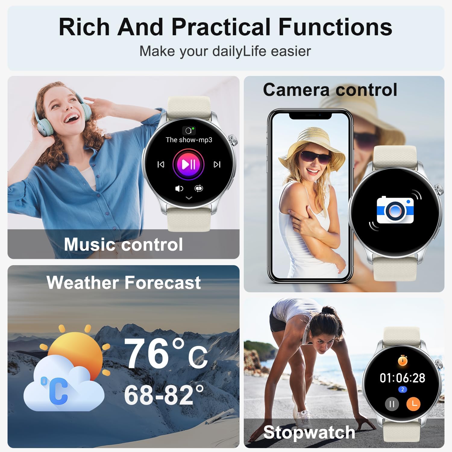 Smart Watch for Men Women Fitness: Waterproof Make/Answer Call Smart Watches for Men Digital Mens Watches Run Smartwatch Android Phones iPhone Samsung Compatible Heart Rate Monitor Step Tracker - Image 6