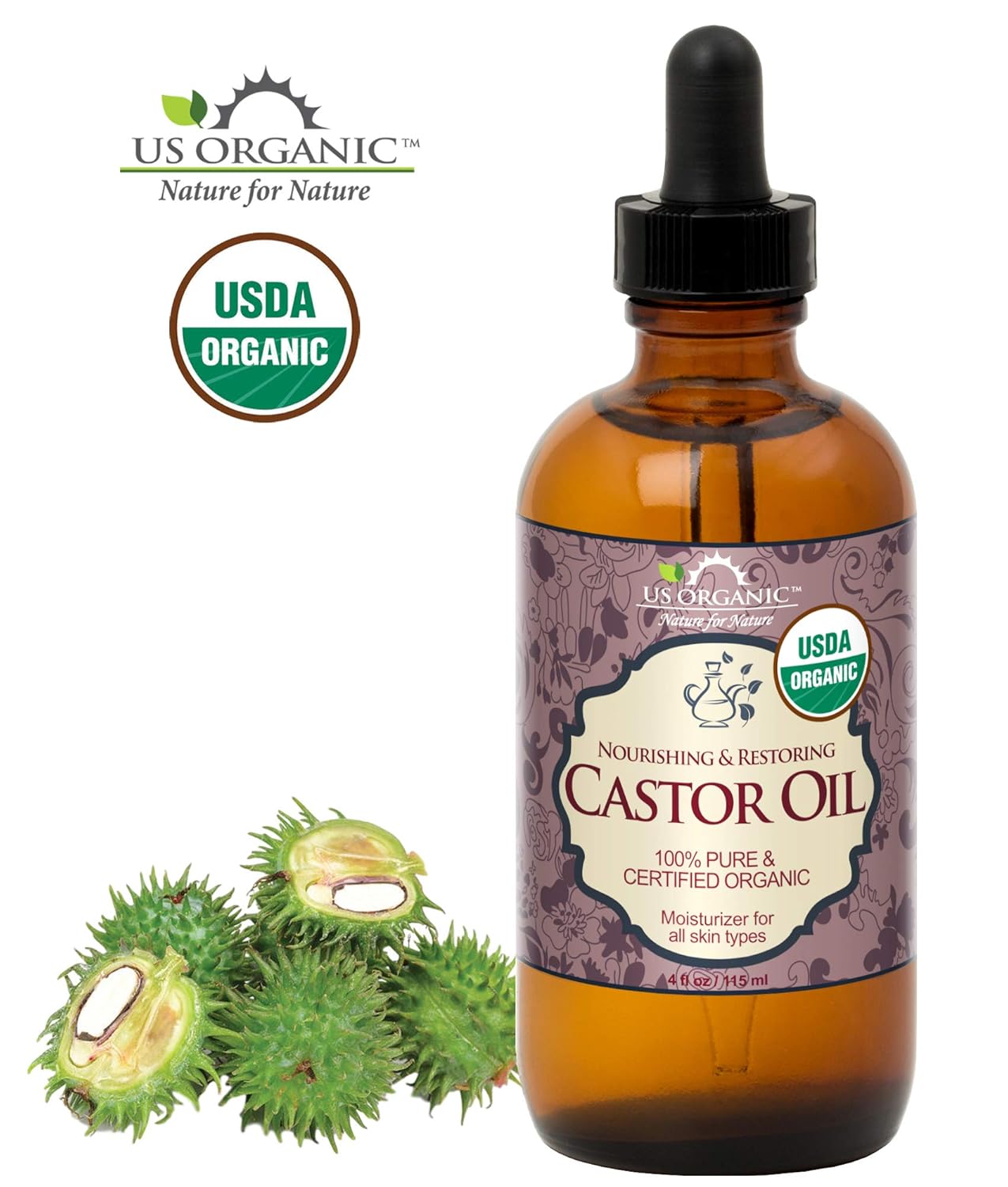 US Organic Castor Oil, USDA Certified Organic,Expeller Pressed, Hexane Free, 100% Pure & Natural moisturizing and emollient properties, For Skin, Hair Care, Eyelashes, DIY projects (4 oz (115 ml)) - Image 4
