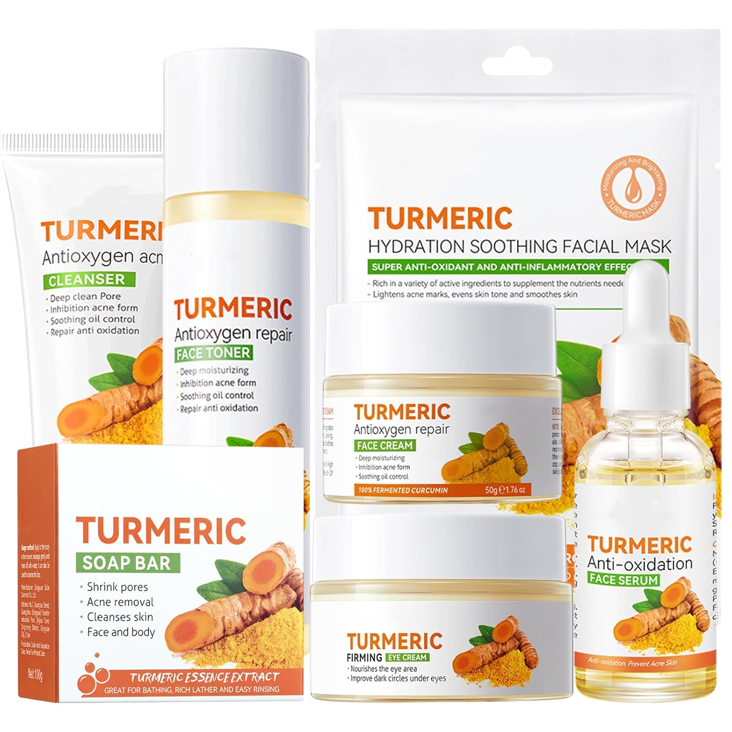 Turmeric Skin Care Set, 11 Pcs Turmeric Skin Care Kit, Skincare Set with Turmeric Face Wash, Turmeric Soap, Toner, Face Serum & Face Cream, Eye Cream, Mask, Facial Kits for Women Mens - Image 2