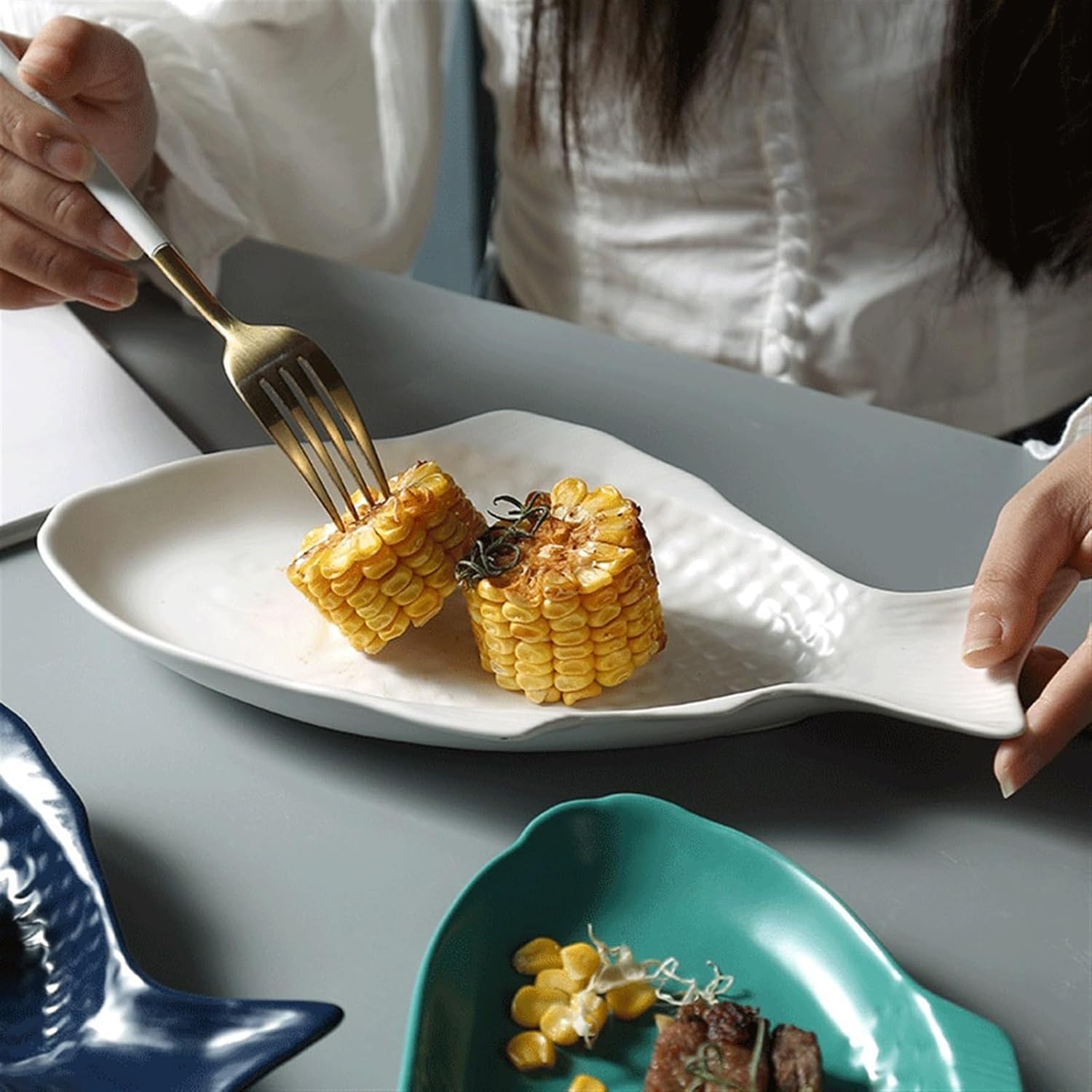 Dinner plate, Irregular Fish Shape Ceramic Plate Rectangular Steamed Fish Plate Ceramic Dinner Plate Family Dining Plate For Hotel Restaurant,Dinnerware(Black) - Image 6