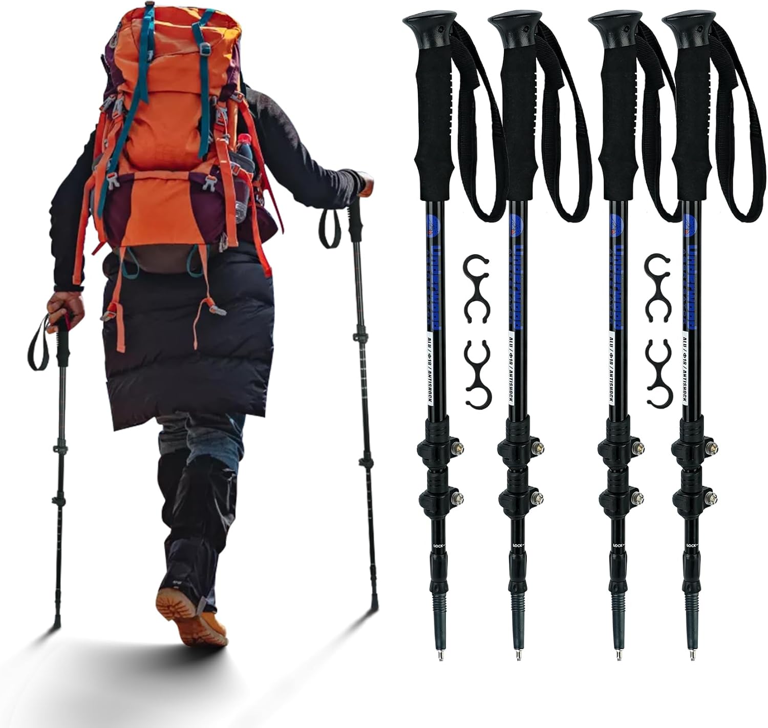 Collapsible Trekking Poles for Hiking 4 Pack - Adjustable Aluminum Hiking Poles, Lightweight Nordic Walking Sticks for Women, Men, Seniors, Kids, Hiking Sticks for Backpacking by Underwood Aggregator - Image 2
