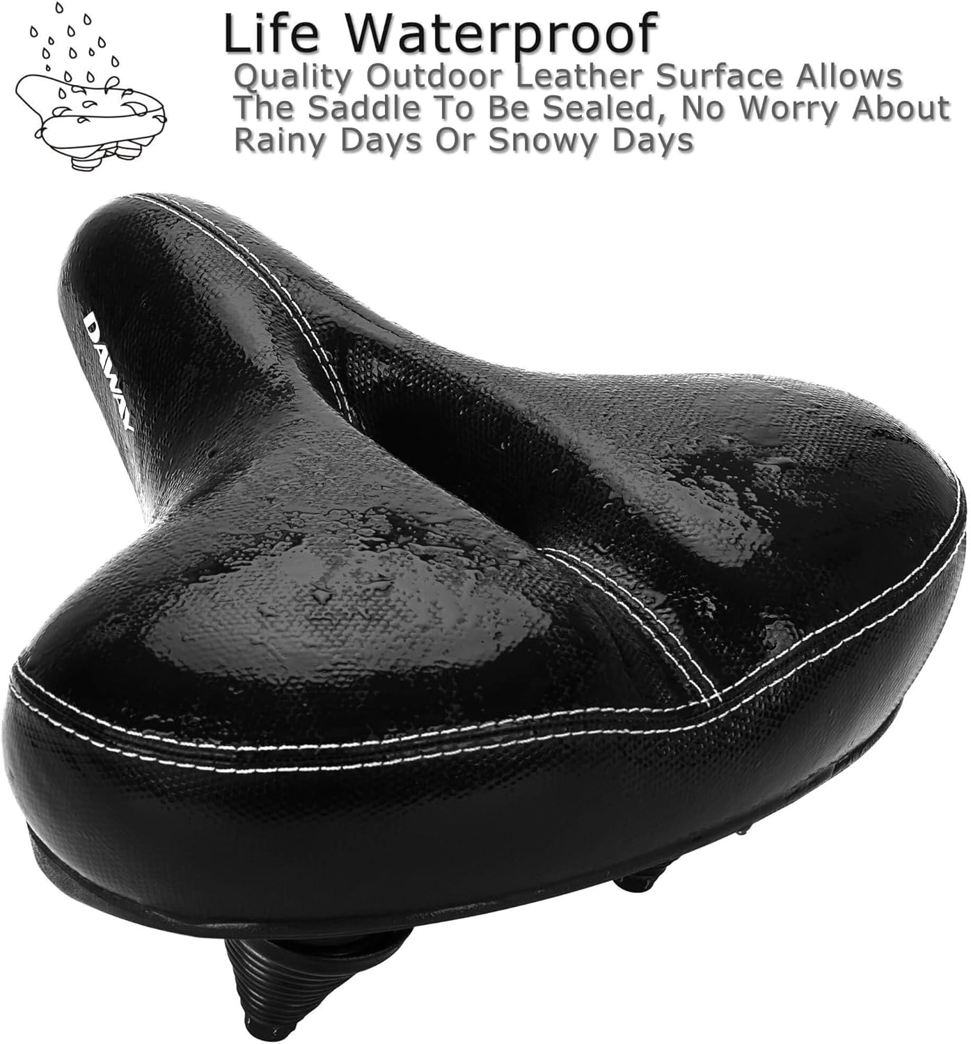 DAWAY C30 Comfortable Oversized Bike Seat - Compatible with Peloton, Exercise, Mountain or Road Bikes, Extra Wide Bicycle Saddle Replacement with Memory Foam Cushion for Men Women Comfort - Image 5