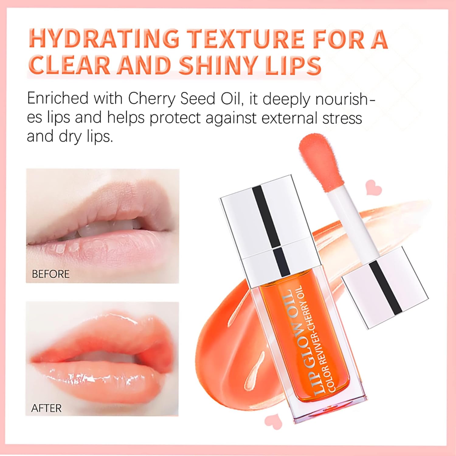 Hydrating Lip Glow Oil, Moisturizing Gloss, Plumping, Non-Sticky Long Lasting, Transparent Tinted, Reduces Lines (Raspberry) - Image 7