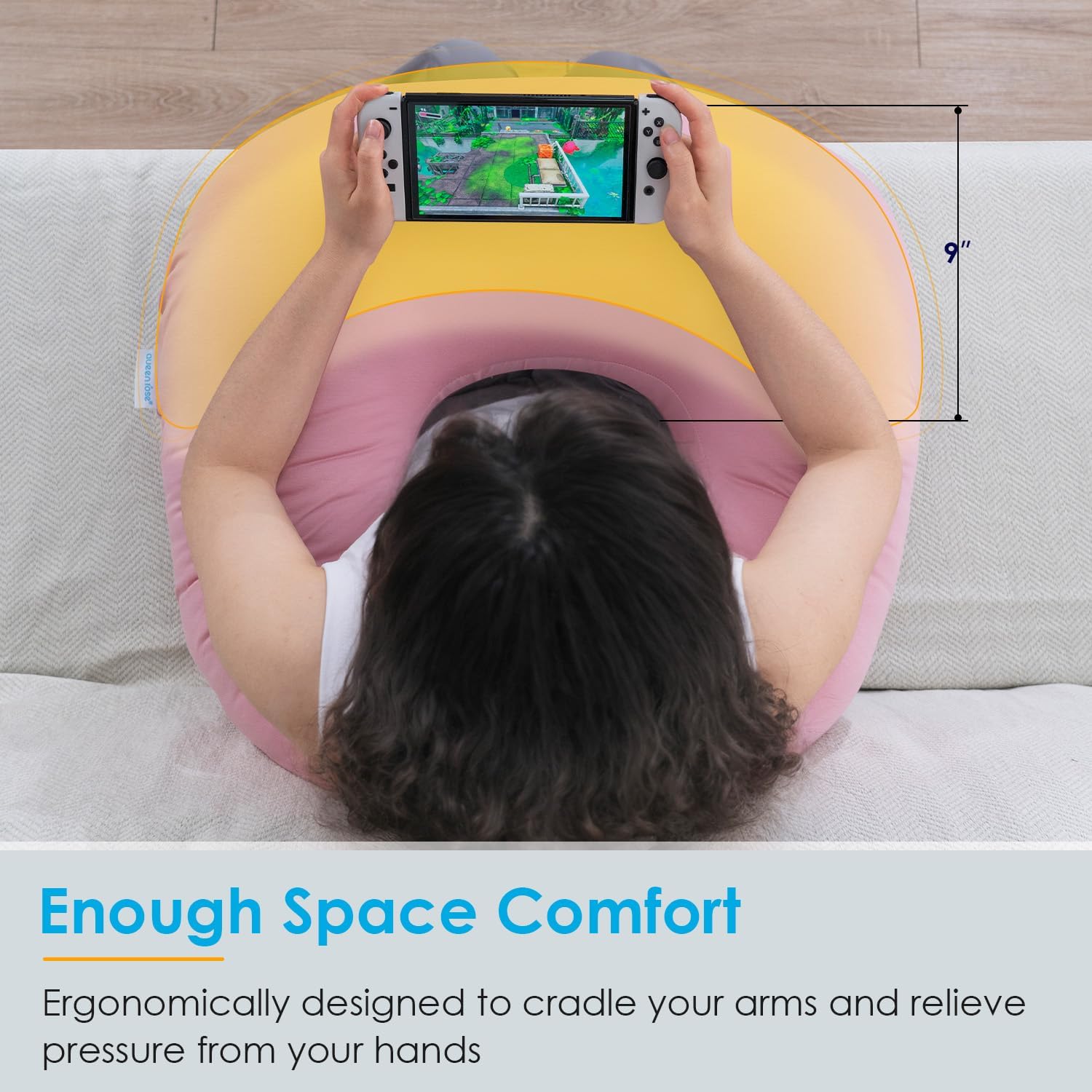 QUEEN ROSE Reading Pillow for Gaming, Lap Desk Pillow for Sitting in Bed or Sofa, Compact Arm Support Pillow for Reading, Playing or Crocheting, Cooling Pink - Image 5