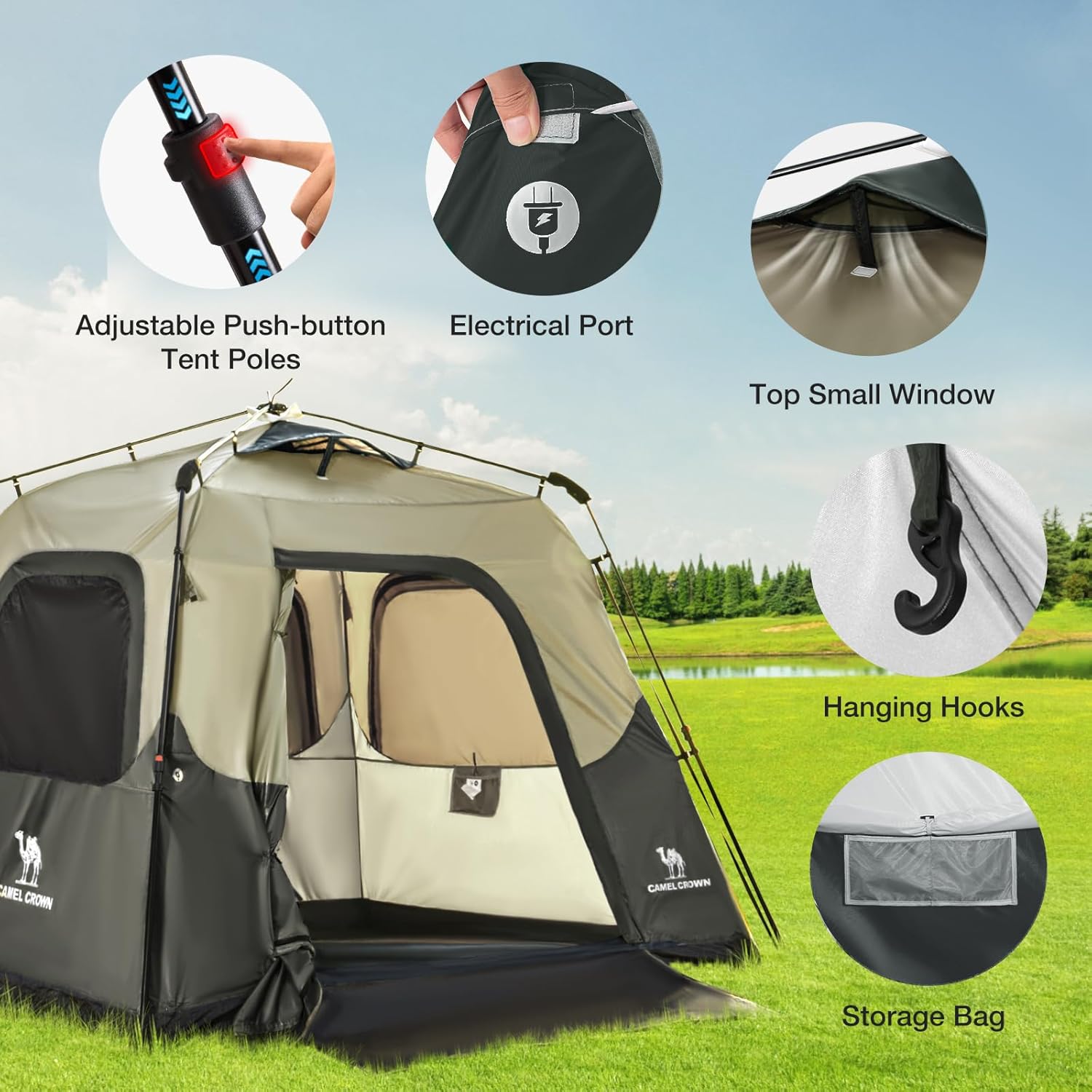 CAMEL CROWN Instant Tents for Camping 4-6 Person Tent Waterproof Easy Setup Sets Up in 60 Seconds Backpacking Tents with Carry Bag for Outdoor Hiking - Image 5