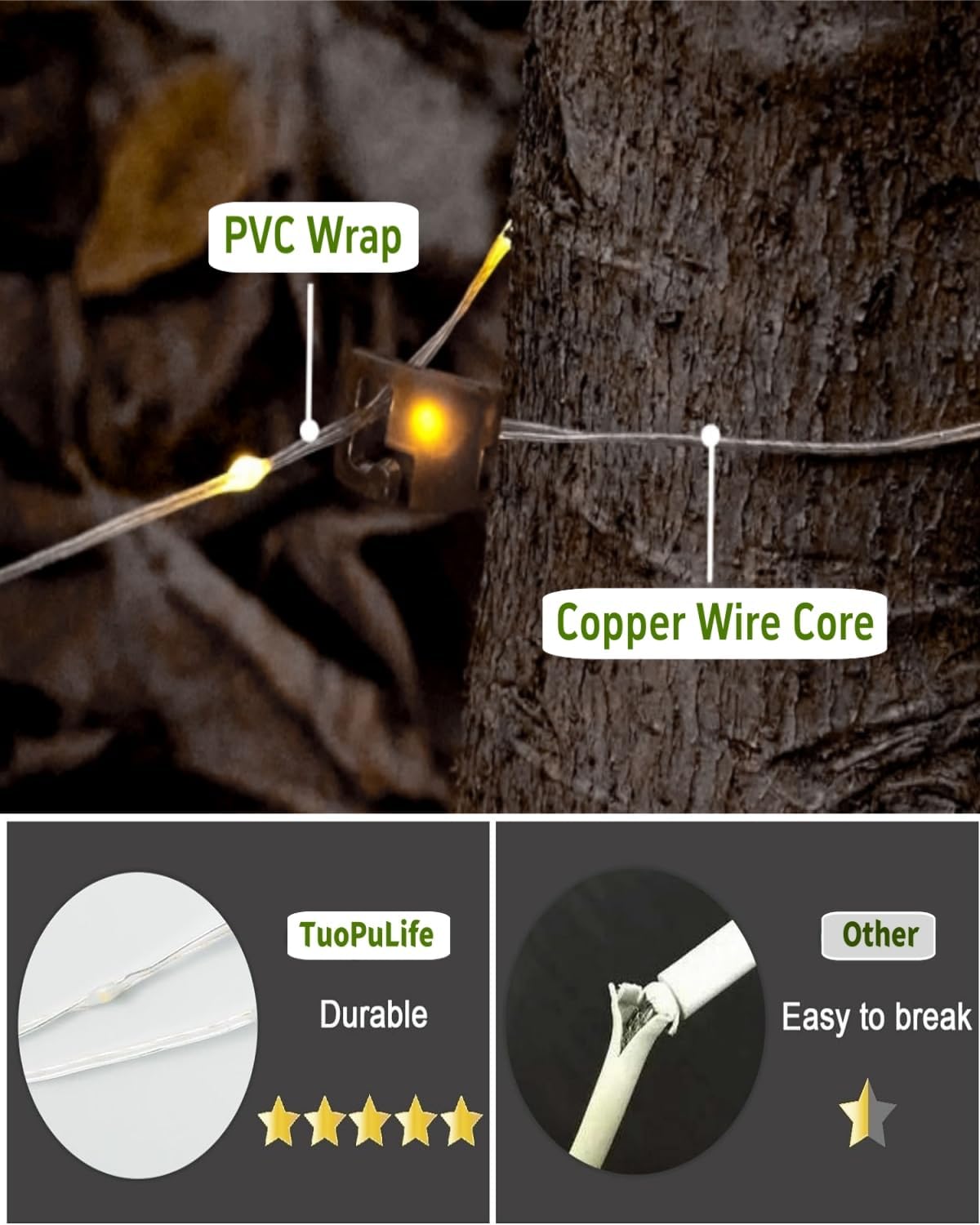 Solar Camping String Lights, 32.8FT Fairy String Lights 130LEDs, Portable Waterproof Camping Lamp with 8 Lighting Modes, Hanging Rechargeable Tent Lantern for Awning Garden Yard Party Decor - Image 8