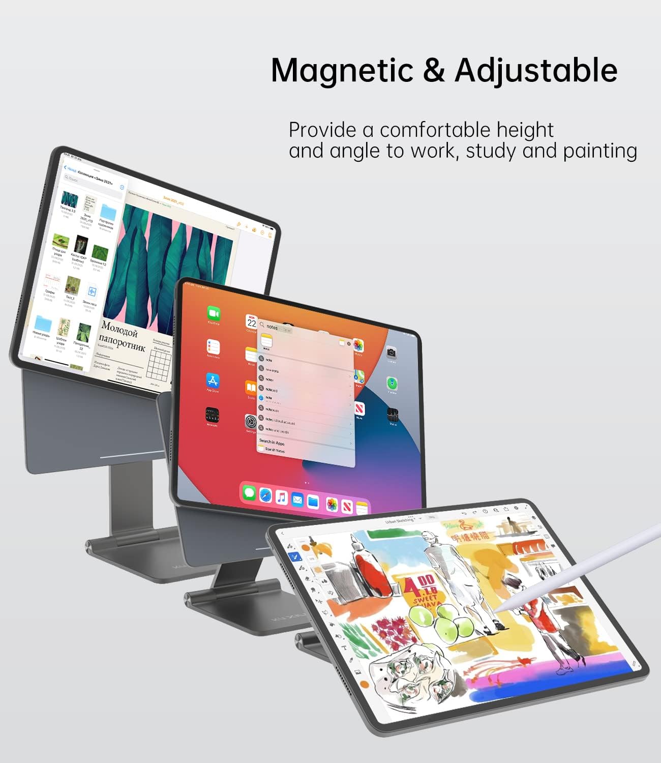 Foldable Magnetic Stand Only for iPad Pro 13 M4 2024, Premium Aluminum Alloy Tablet Stand for Desk, 360° Rotating Adjustable Tablet Holder Mount for iPad Pro 13 inch M4 for Working & Drawing - Image 3
