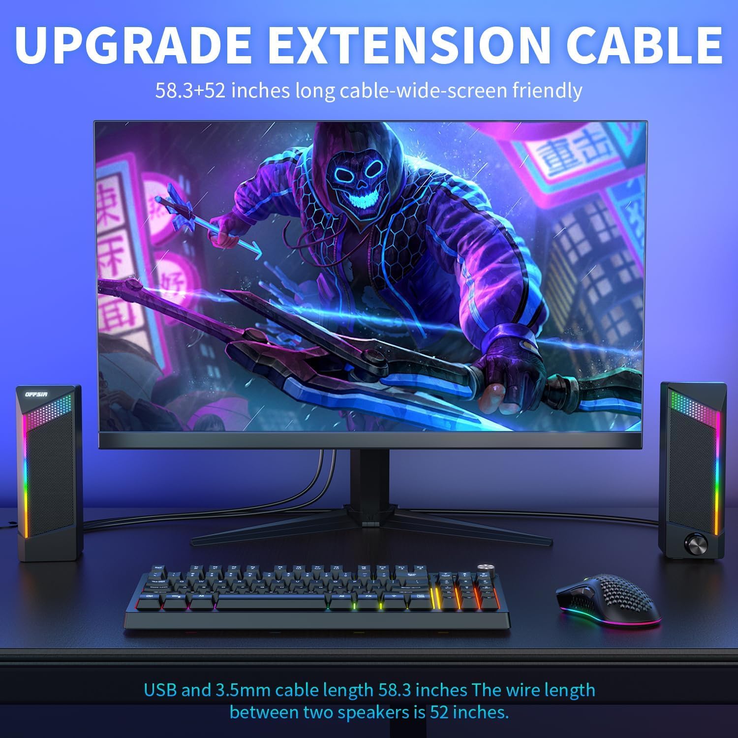 Computer Speakers, 2 in 1 PC Speaker , Gaming Speakers for PC Computer Laptop Desktop Monitor, RGB Speakers with Touch Sensitive Lighting, USB Powered 3.5mm Aux(Package Only Two Speaker, No Soundbar) - Image 5