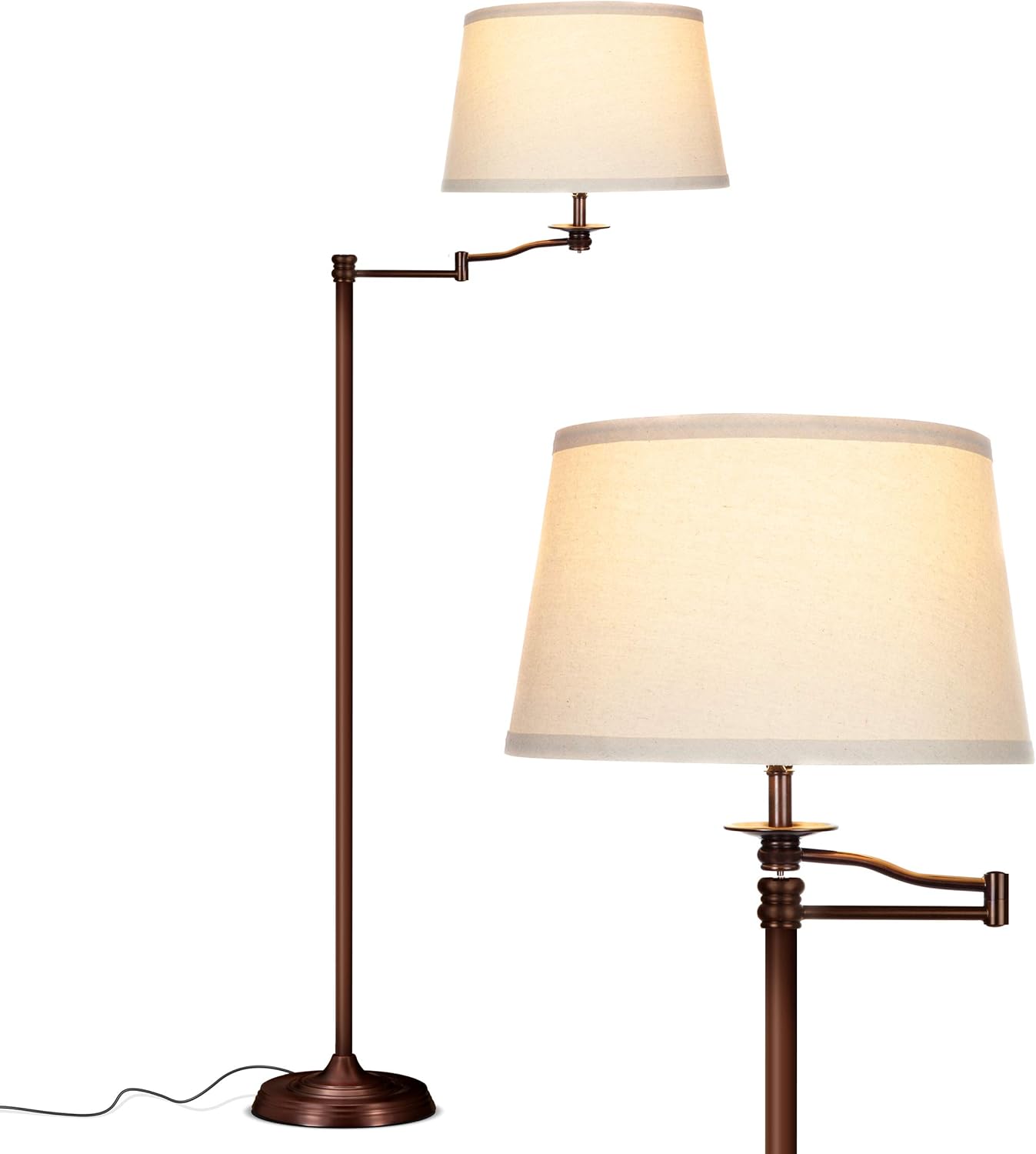 Brightech Caden LED Floor Lamp - Tall Standing Lamp with Swing Arm for Living Rooms & Offices - Industrial Bronze - Image 2