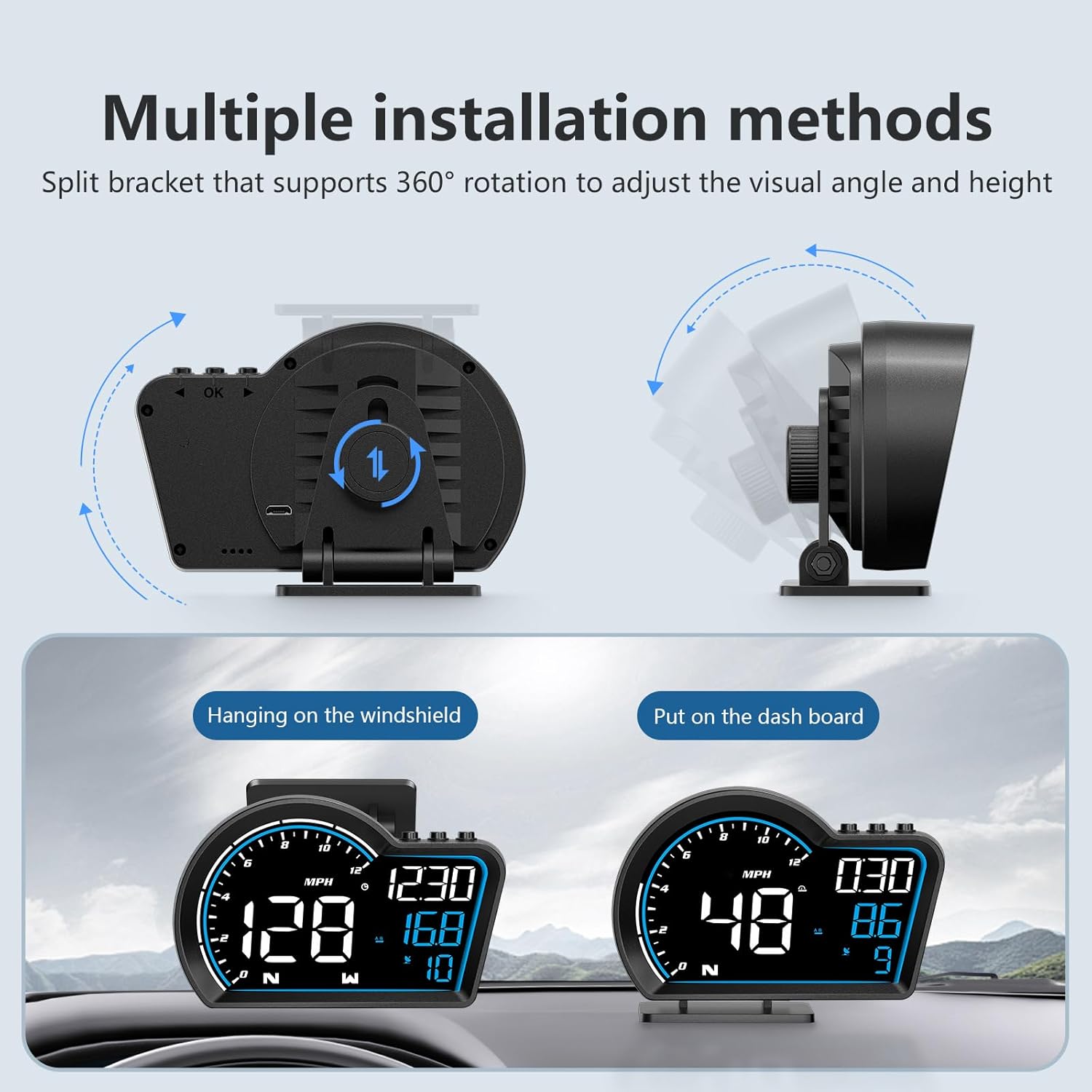 SinoTrack HUD Digital GPS Speedometer for Car Universal Heads Up Display Oversize Screen Large LCD MPH Speedometer Speed Fatigued Diving Alert Over-Speed Alarm Compass for All Vehicle - Image 6