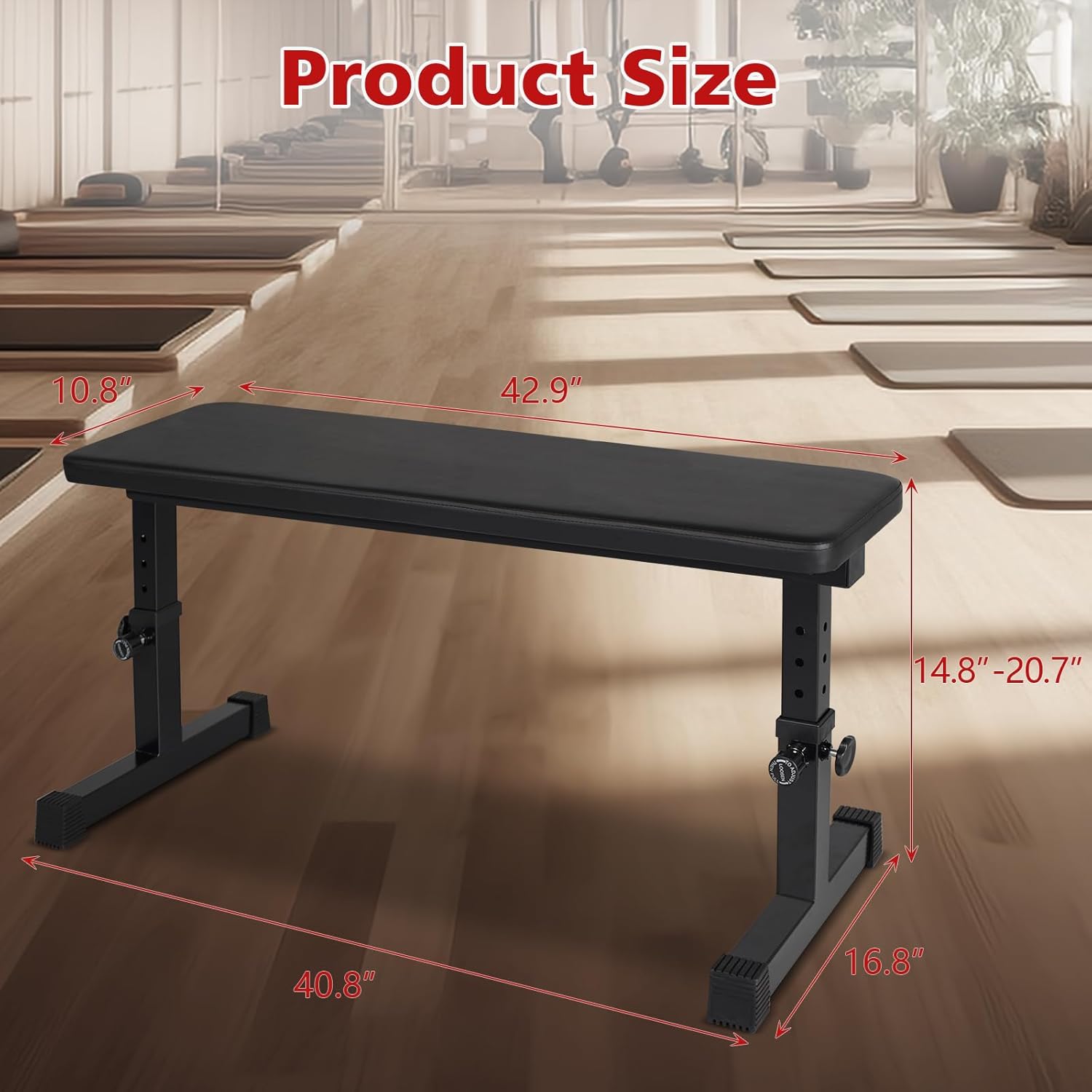 Flat Weight Bench, Utility Workout Adjustable Height Weight Bench Press with Thick Cushion & Anti-slip Foot Pads, Compact Strength Training for Exercise & Fitness, Home/Gym Easy Assembly - Image 6