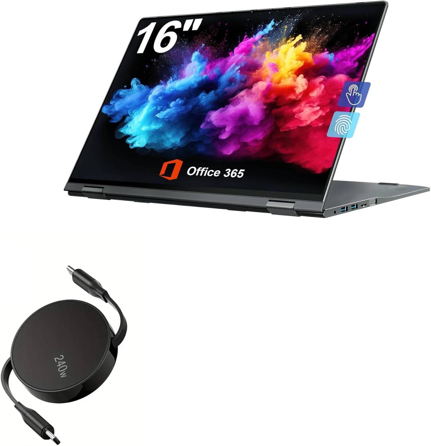 BoxWave Cable Compatible with Jumper J1 Convertible Laptop (16 in) - PD miniSync (240W), Retractable PD 240W Portable USB Type-C Cable - Jet Black - Image 2