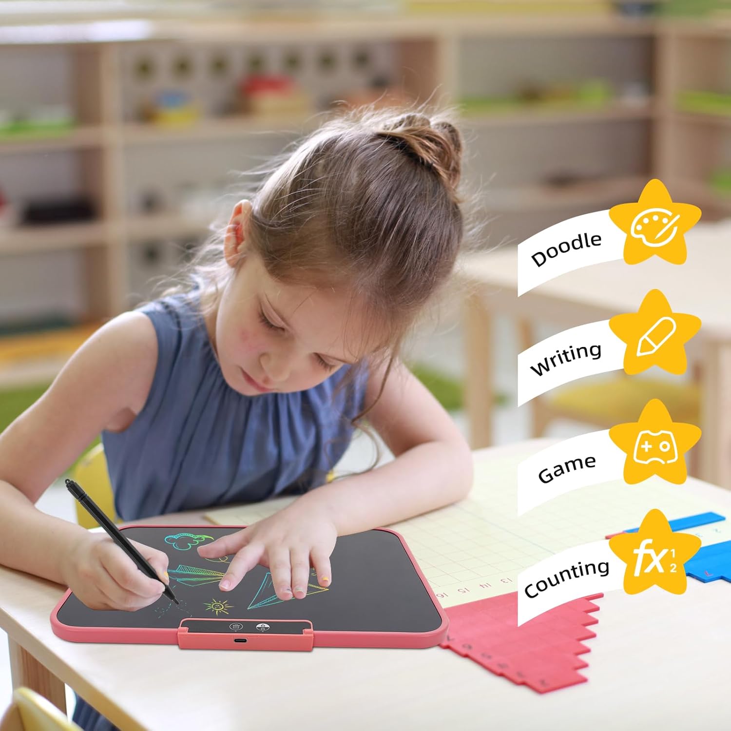 LCD Writing Tablet for Kids 13 Inch,Rechargeable Colorful Drawing Writing Board,Reusable Doodle Pad Electronic Drawing Tablet,Educational and Learning Toy for Boys Girls (Pink) - Image 6