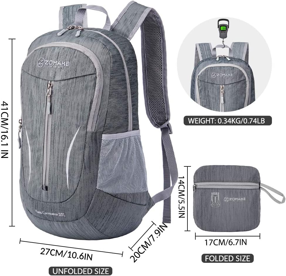 ZOMAKE 25L Ultra Lightweight Packable Backpack, Foldable Hiking Backpacks Water Resistant Small Folding Daypack for Travel(Black) - Image 3
