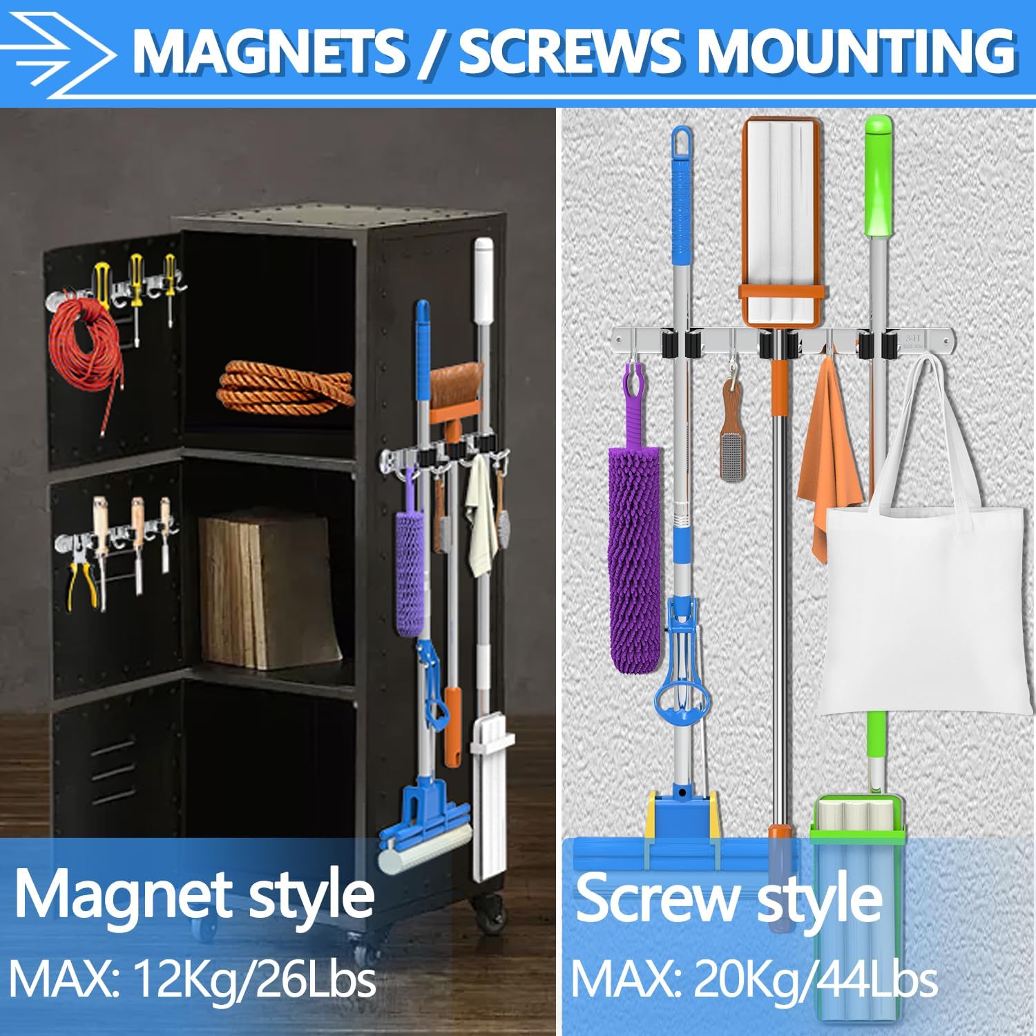 3-H Magnetic Broom Holder Wall Mounted 1 Pack, Strong Magnetic Broom Hooks 13 Inch, Heavy Duty Magnet Broom Organizer Wall Mounted, Utility Storage Tools Rack for Home Kitchen Workshop Laundry Garage - Image 6