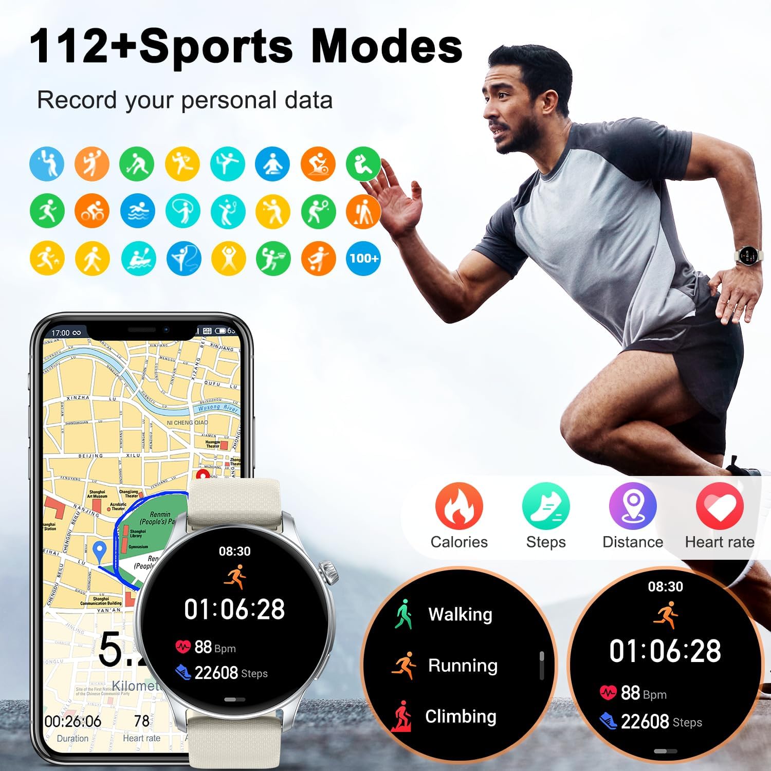 Smart Watch for Men Women Fitness: Waterproof Make/Answer Call Smart Watches for Men Digital Mens Watches Run Smartwatch Android Phones iPhone Samsung Compatible Heart Rate Monitor Step Tracker - Image 5