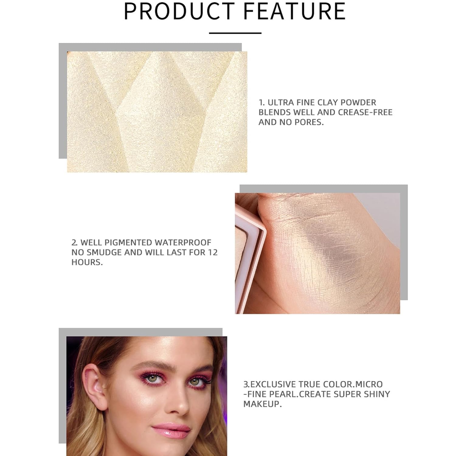 MEICOLY Baked Highlighter Powder Palette,Natural Face Highlighter Shimmer Powder,Long Lasting Glittery Highlighter Makeup Face Luminizer,01 Pearl White - Image 4