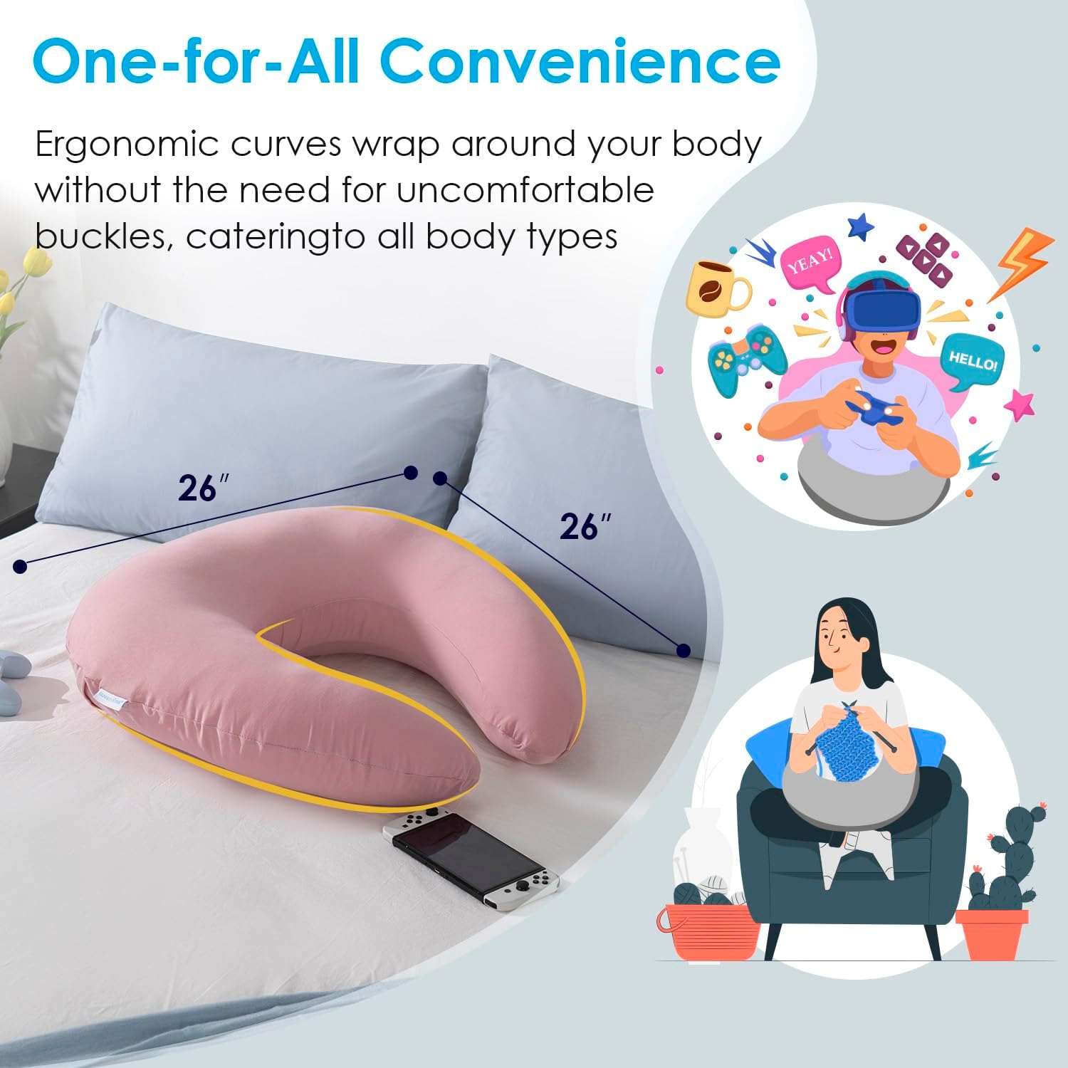QUEEN ROSE Reading Pillow for Gaming, Lap Desk Pillow for Sitting in Bed or Sofa, Compact Arm Support Pillow for Reading, Playing or Crocheting, Cooling Pink - Image 6