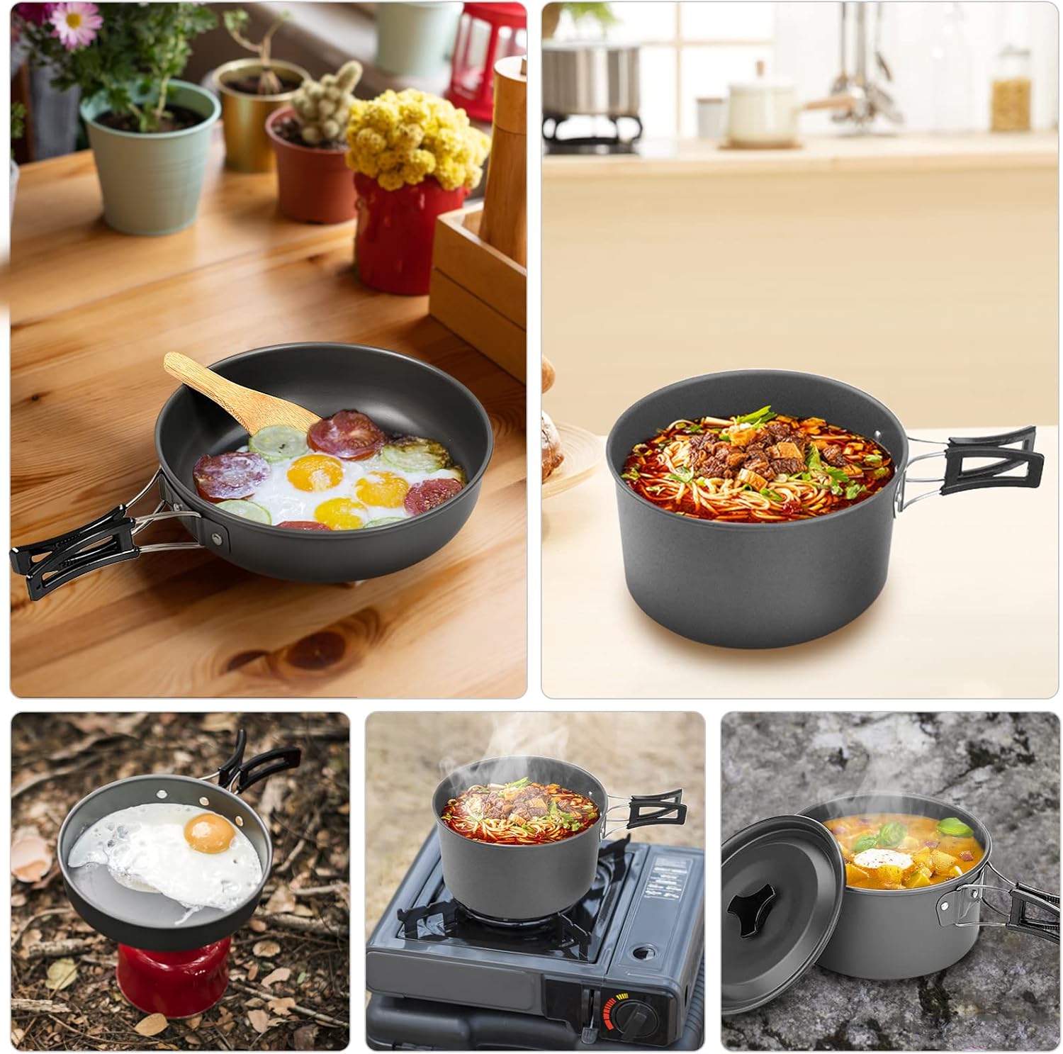 Lixada 10pcs Camping Cookware Mess Kit, Non-Stick Lightweight Stackable Pot Pan Bowls Camping Cooking Set with Storage Bag, Portable Outdoor Cookware Accessories for Backpacking Hiking Picnic - Image 10