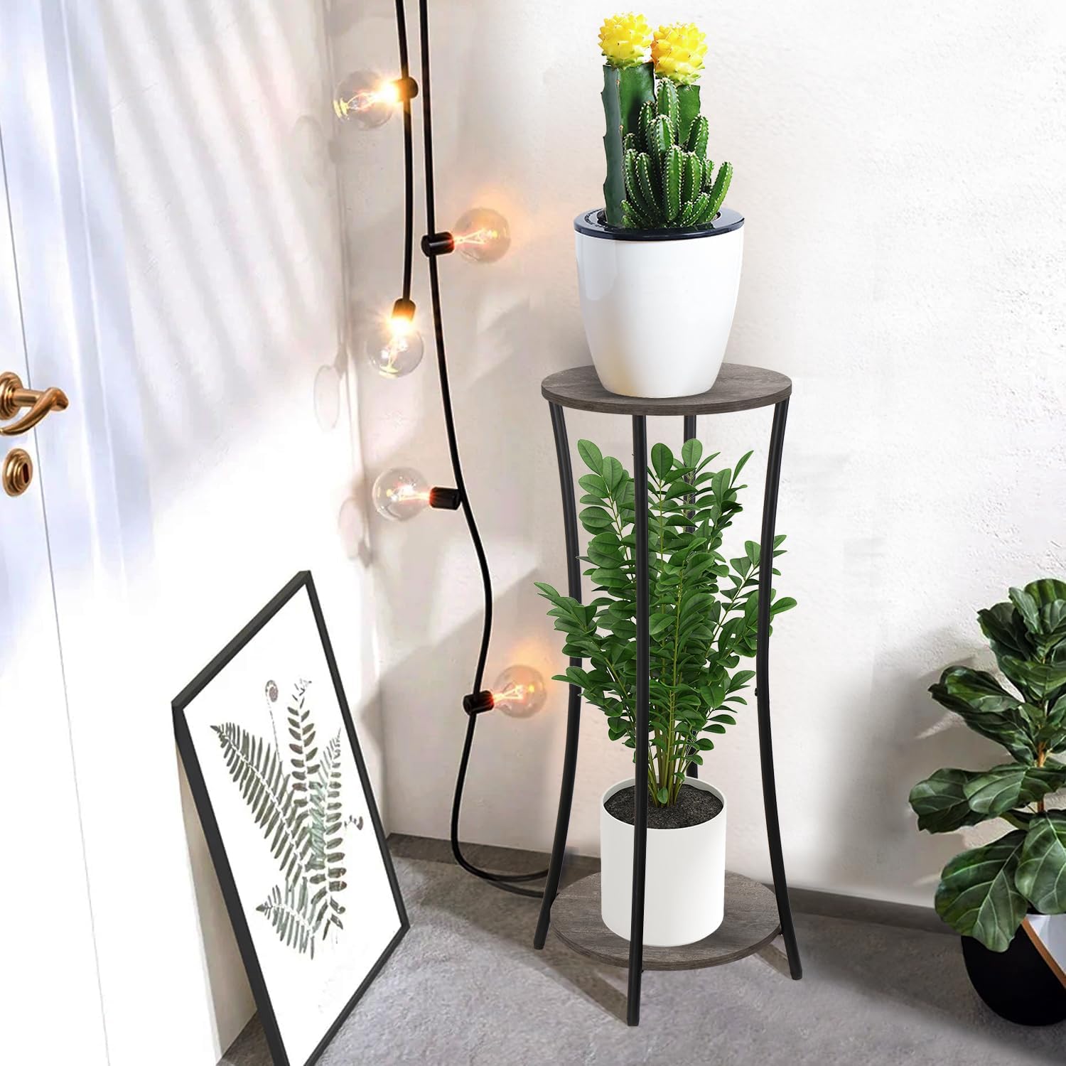 YINMIT Plant Stand Indoor,2 Tier Round Potted Holder Rack,Flower Pot Stand Shelf,Round Supports Rack,Corner Plant Shelf for Balcony Garden Patio Living Room,Grey - Image 9