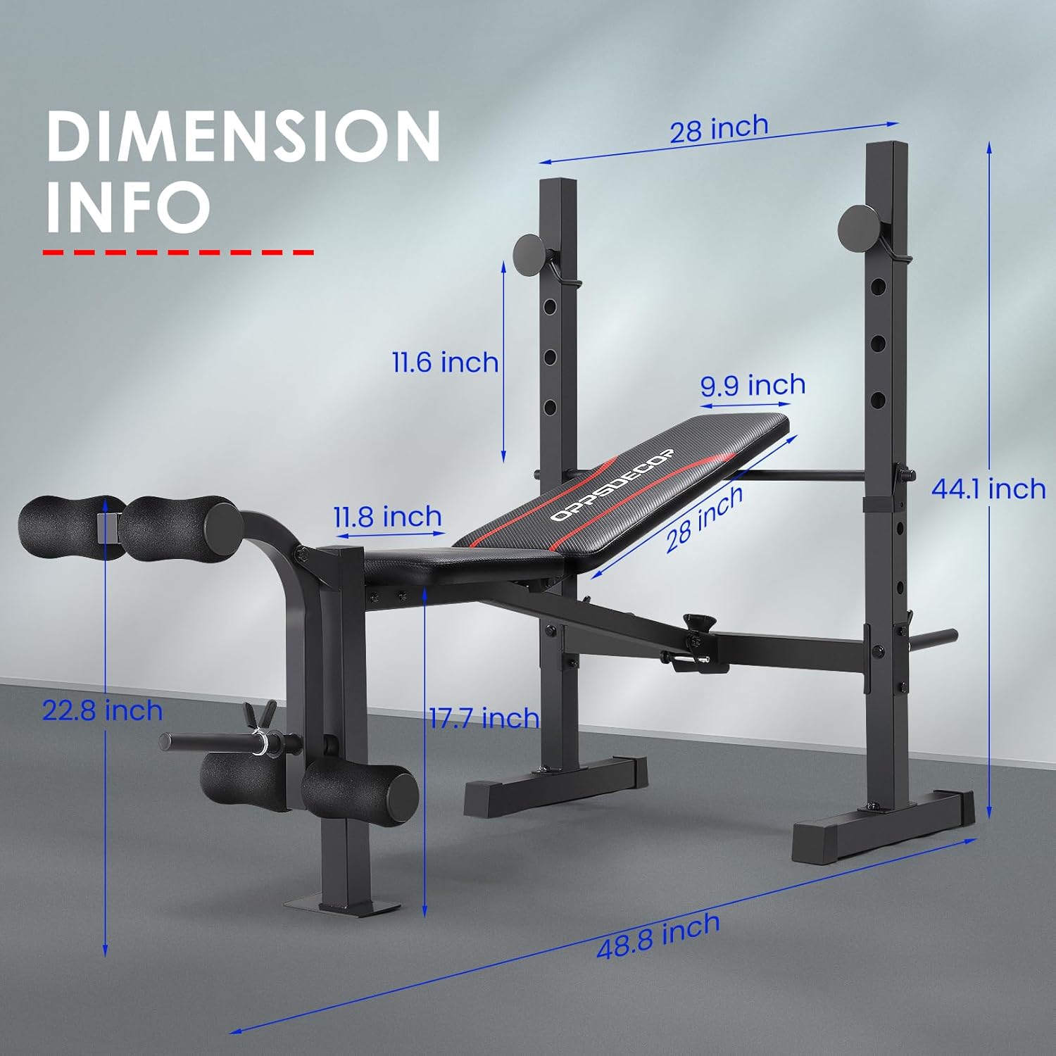 OPPSDECOR 8 in 1 Weight Bench Set, Adjustable Bench Press with Squat Rack Leg Extension & Leg Curl Foldable Workout Bench with Safety Bar Catches Standard Weight Training Benches for Home Gym - Image 7