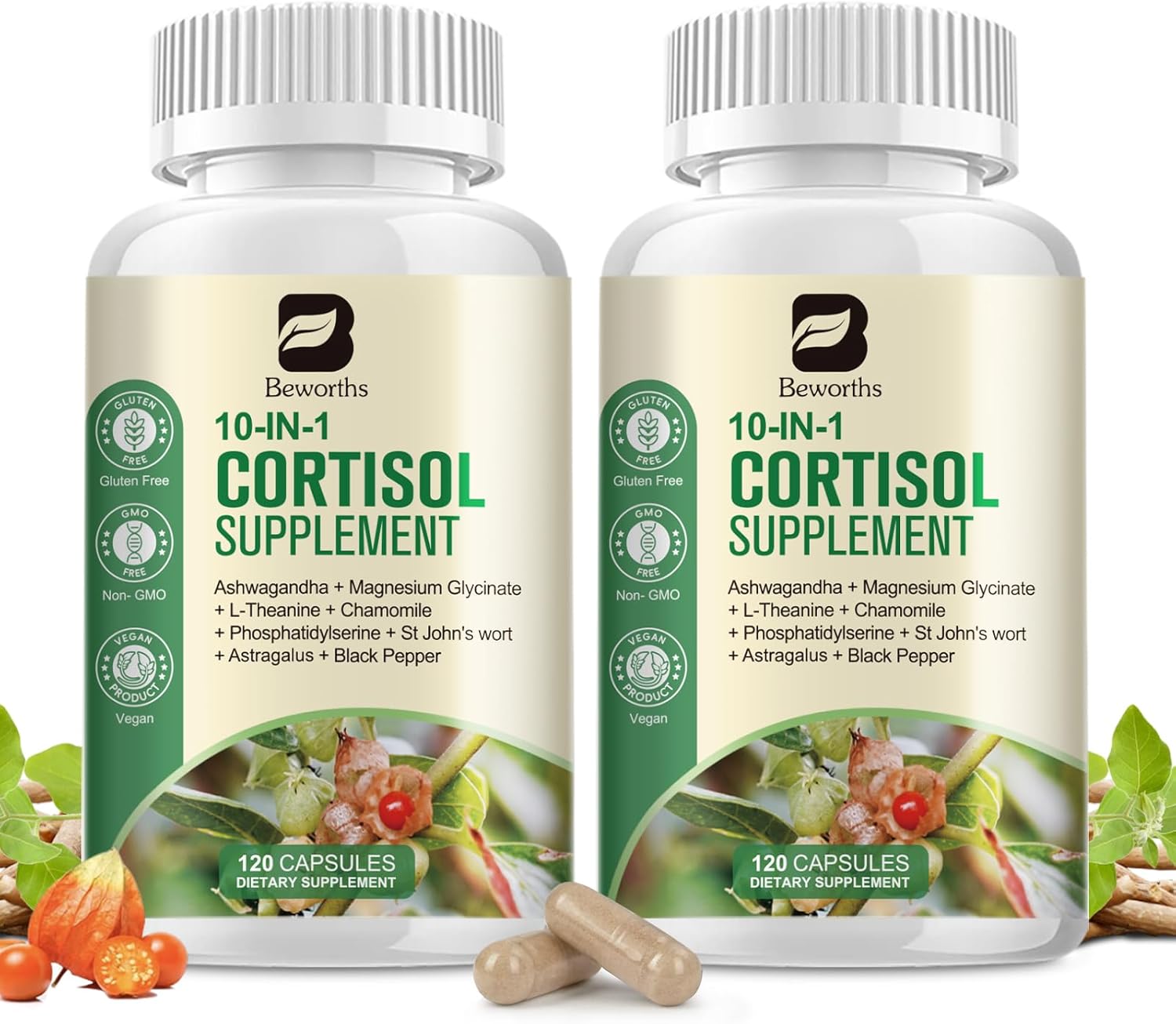 (2 Pack) Cortisol Manager Supplement for Women & Men - Stress Manage with Ashwagandha 20:1, Magnesium Glycinate, L-Theanine & Rhodiola, Vegan Cortisol Balance, Nighttime Relaxation, 120-Day Supply - Image 2