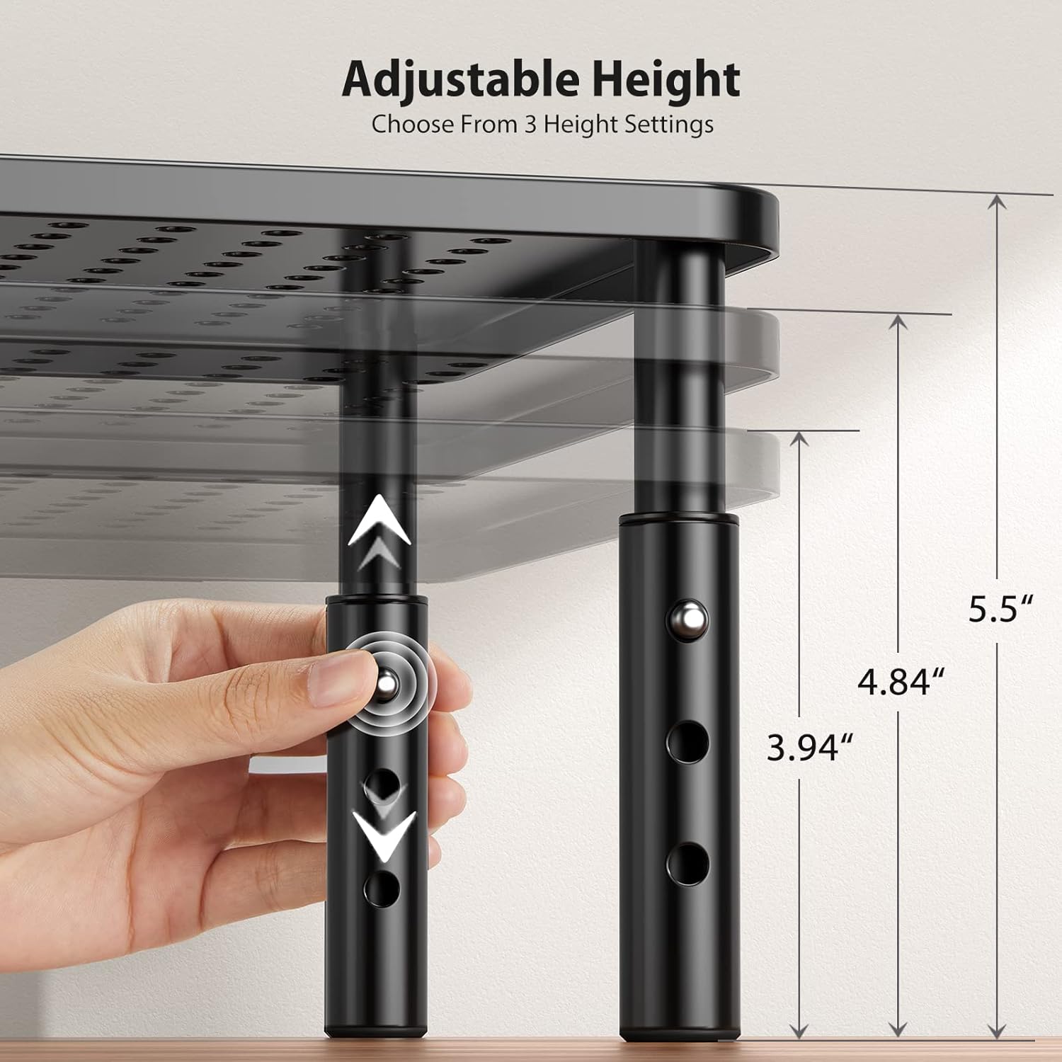 LORYERGO Monitor Stand, Monitor Riser 3 Height Adjustable, Laptop Stand Desk With Metal Vented Platform, Computer Stand for Printer, Laptop, PC Tower, Laptop Stand for Office & Home - Image 3