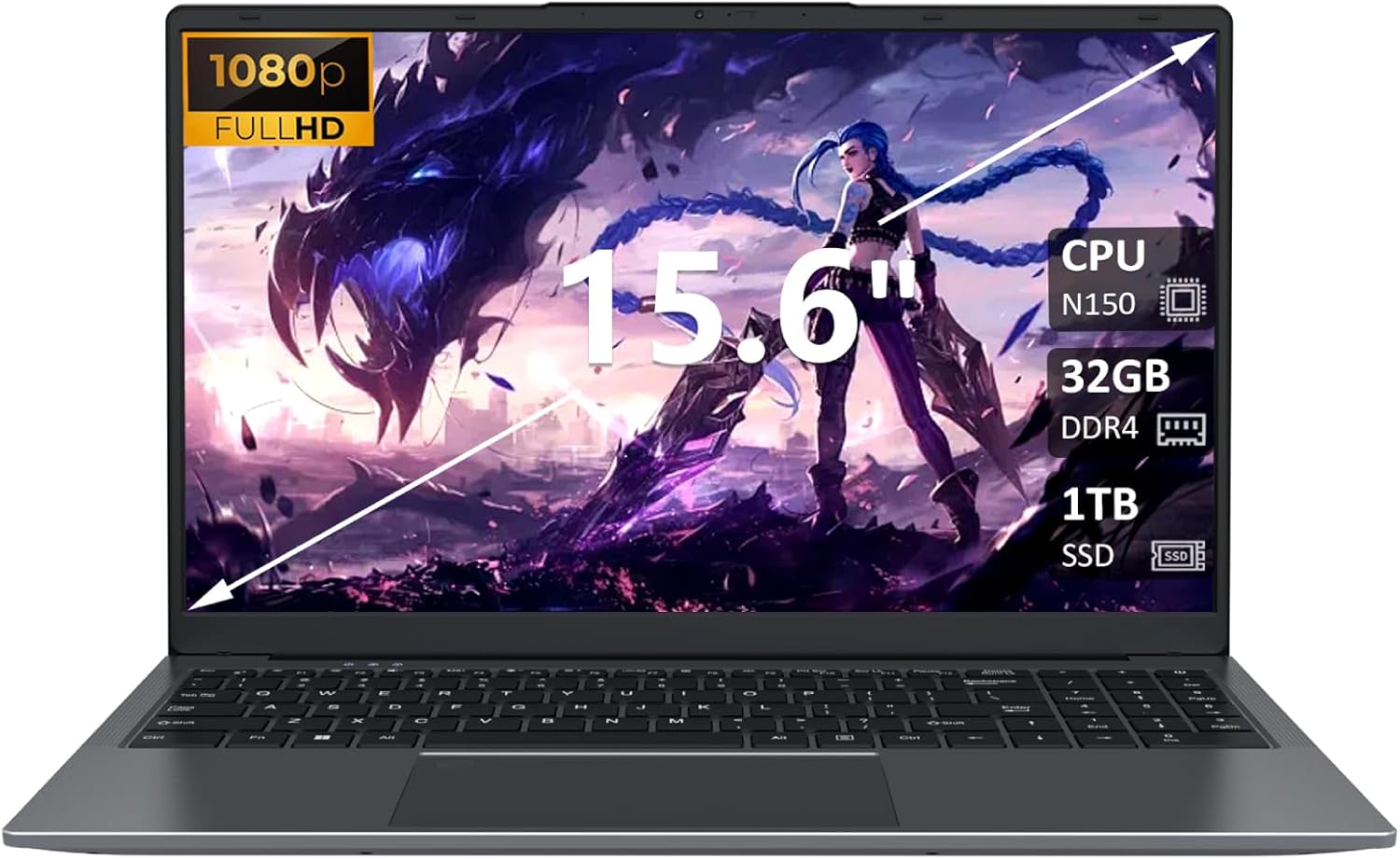 32GB RAM Laptop Computer with 1TB NVMe SSD, Intel N150 Quad-Core Processor(Up to 3.6GHz), 15.6" FHD IPS Display, 8000mAh Battery, Backlit Keyboard, Privacy Webcam, Fingerprint Unlock, Win11 Pro - Image 2