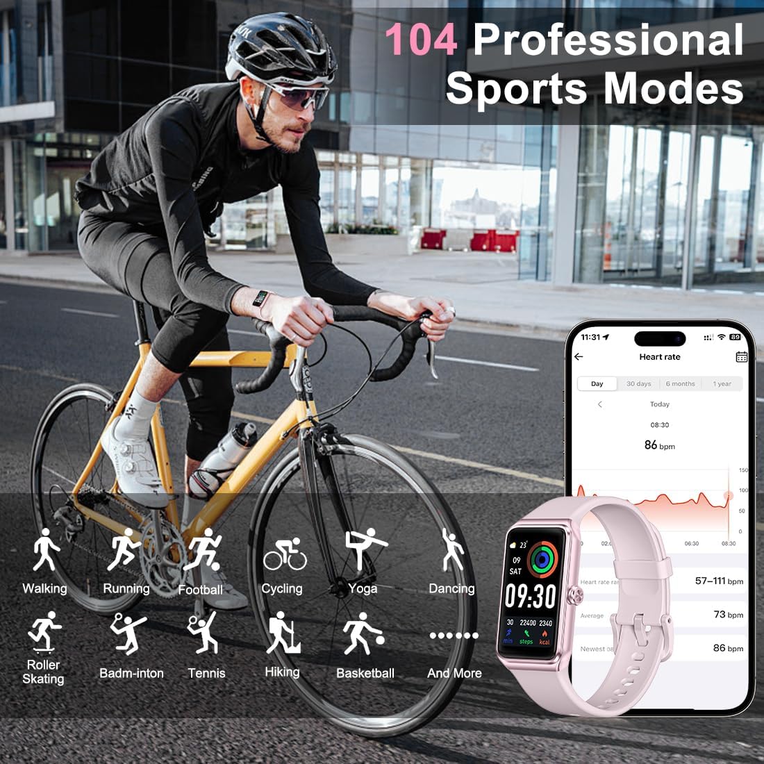 Fitness Tracker- Smart Watch with 1.47" Health Activity Trackers 24/7 Heart Rate,Stress Management, Monitor Blood Oxygen, Sleep Tracking, Waterproof Fitness Watch for Android iPhone Women Men(Pink) - Image 6