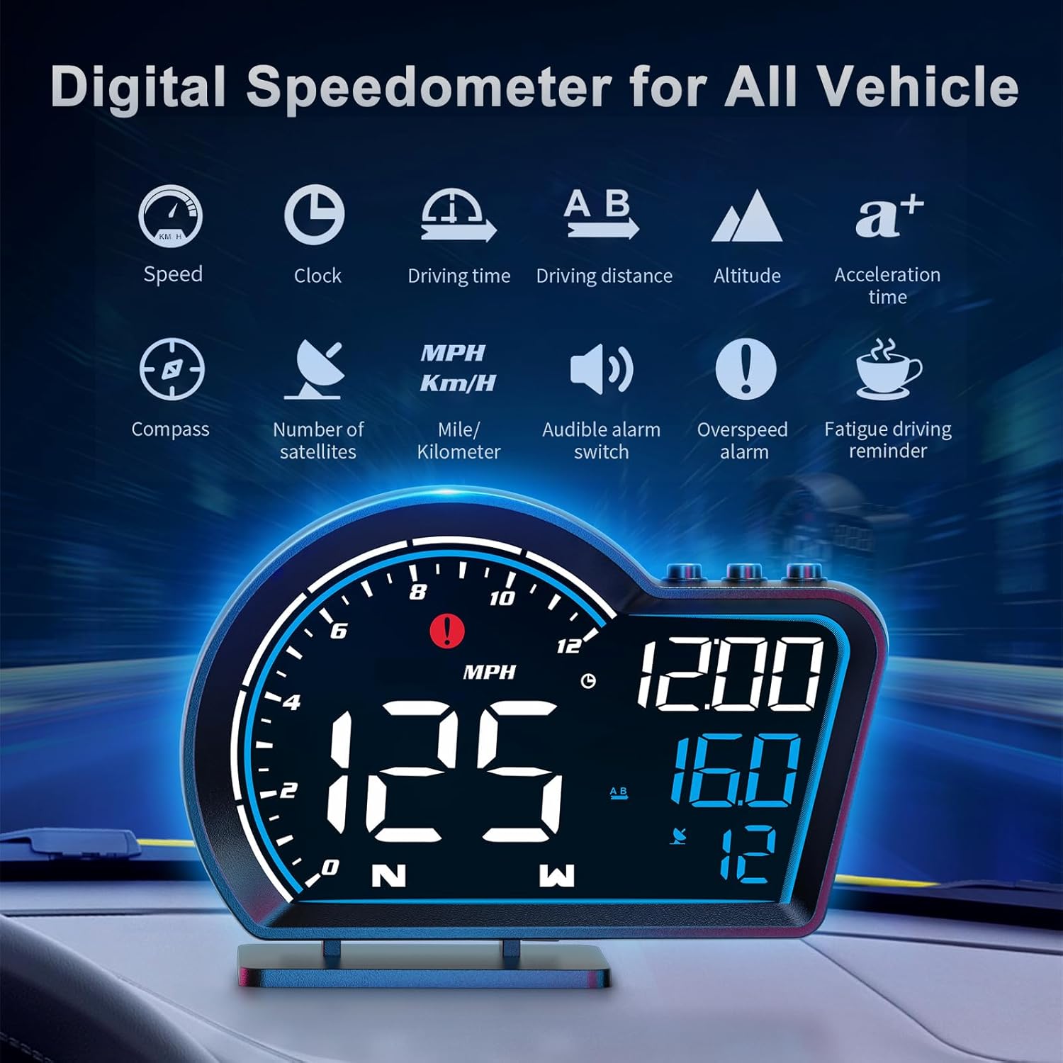 SinoTrack HUD Digital GPS Speedometer for Car Universal Heads Up Display Oversize Screen Large LCD MPH Speedometer Speed Fatigued Diving Alert Over-Speed Alarm Compass for All Vehicle - Image 3