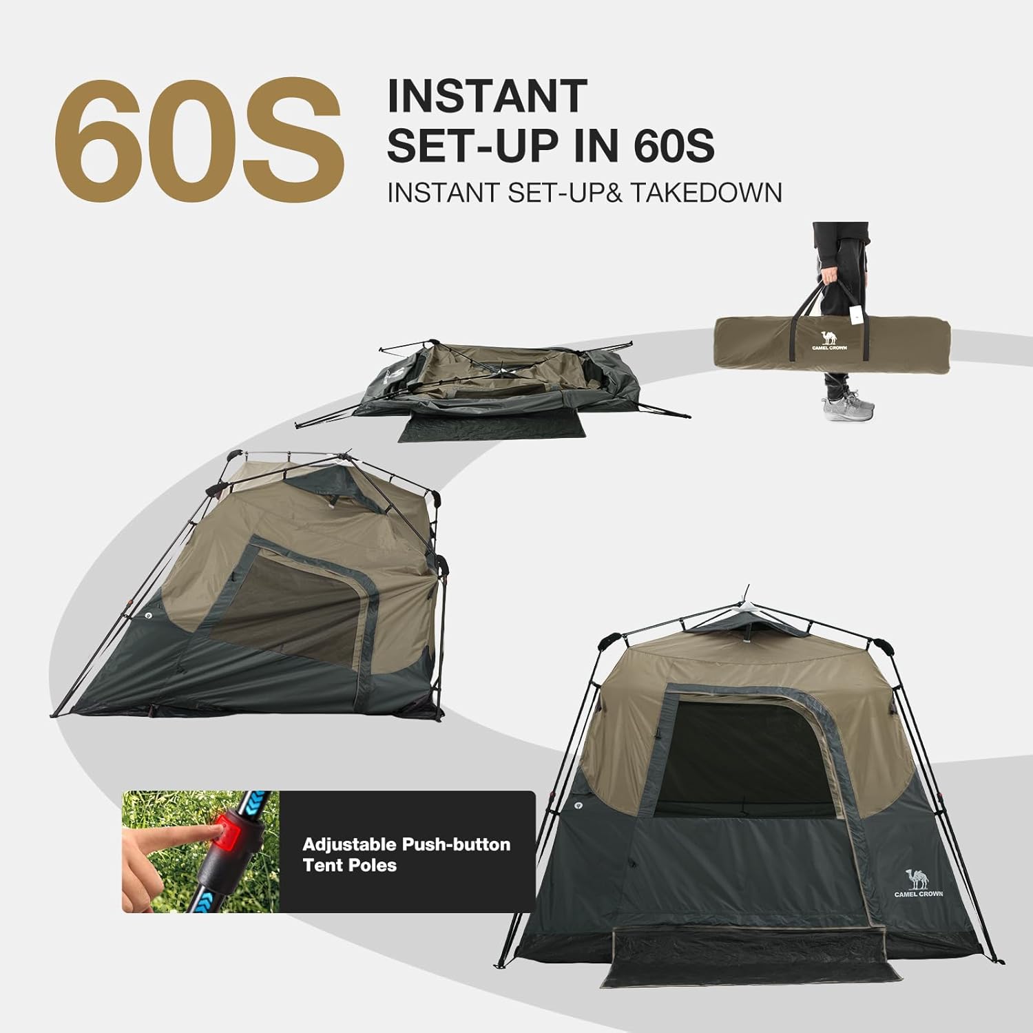 CAMEL CROWN Instant Tents for Camping 4-6 Person Tent Waterproof Easy Setup Sets Up in 60 Seconds Backpacking Tents with Carry Bag for Outdoor Hiking - Image 6