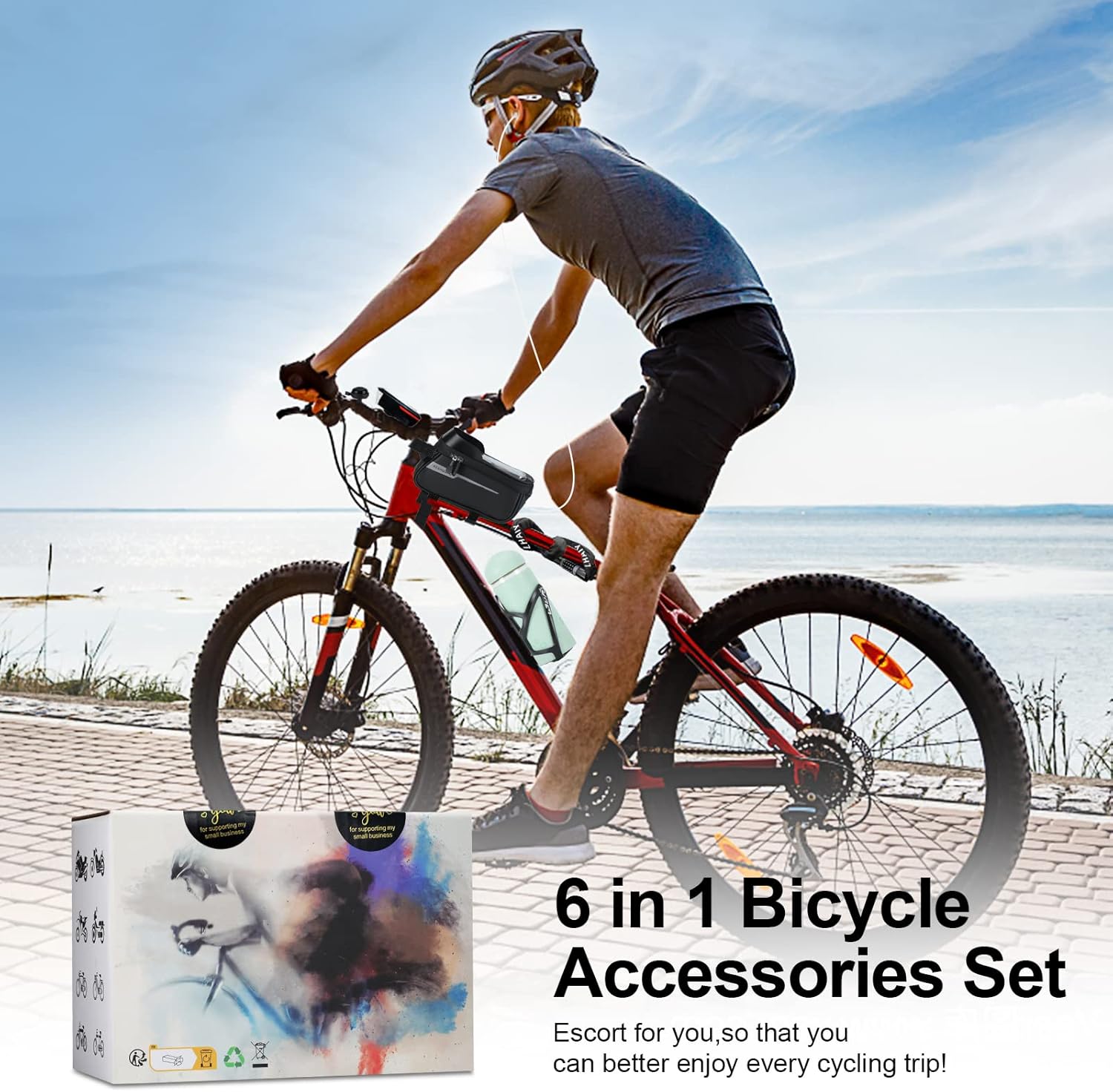 Bicycle Accessories - USB Rechargeable Light Set, Lock, Water Cup Seat, Bag, Bell - Image 8