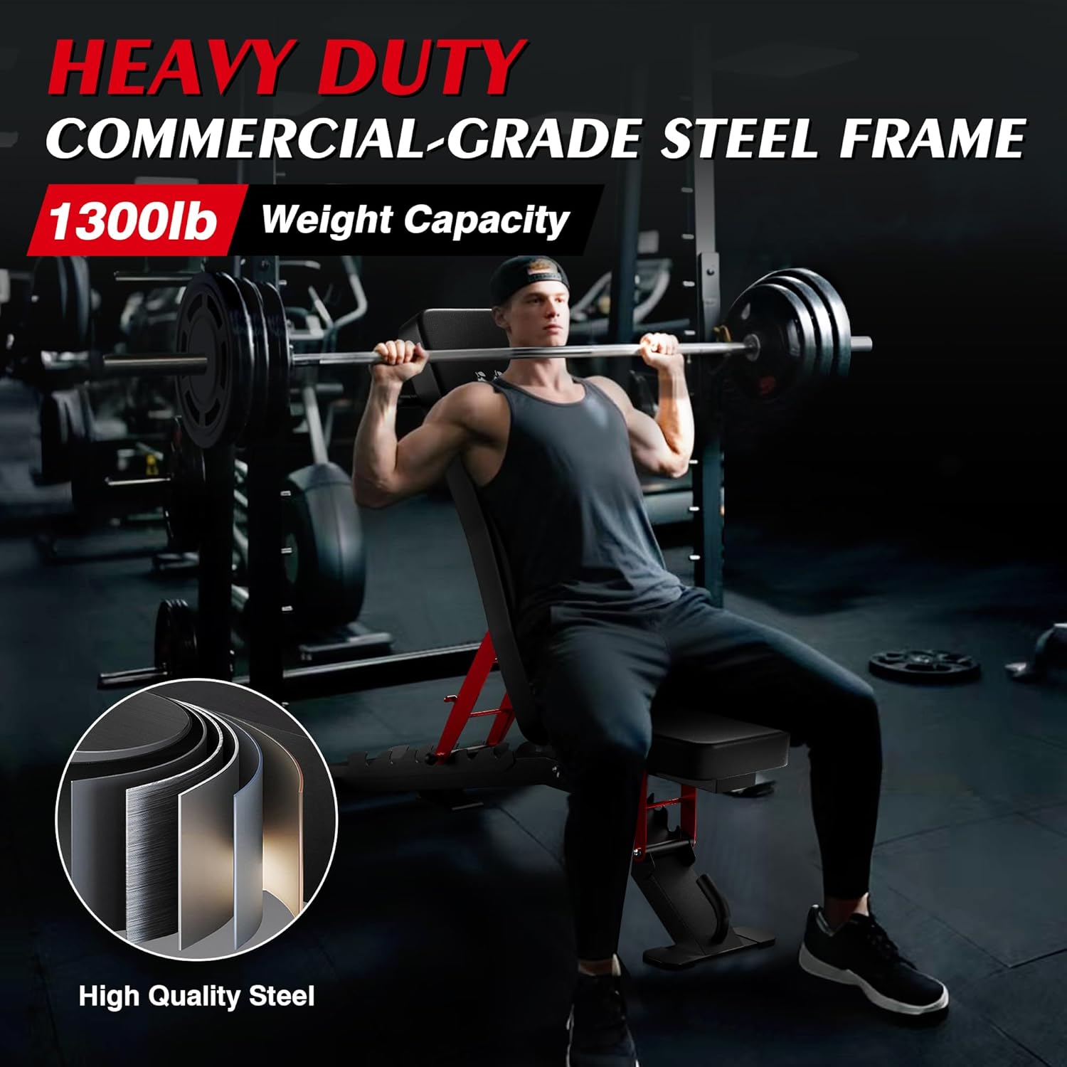Weight Benches for Home Gym - Adjustable Workout Bench Press 1300lb Capacity Heavy Duty for Exercises Incline Flat Decline Sit-Ups - Image 5