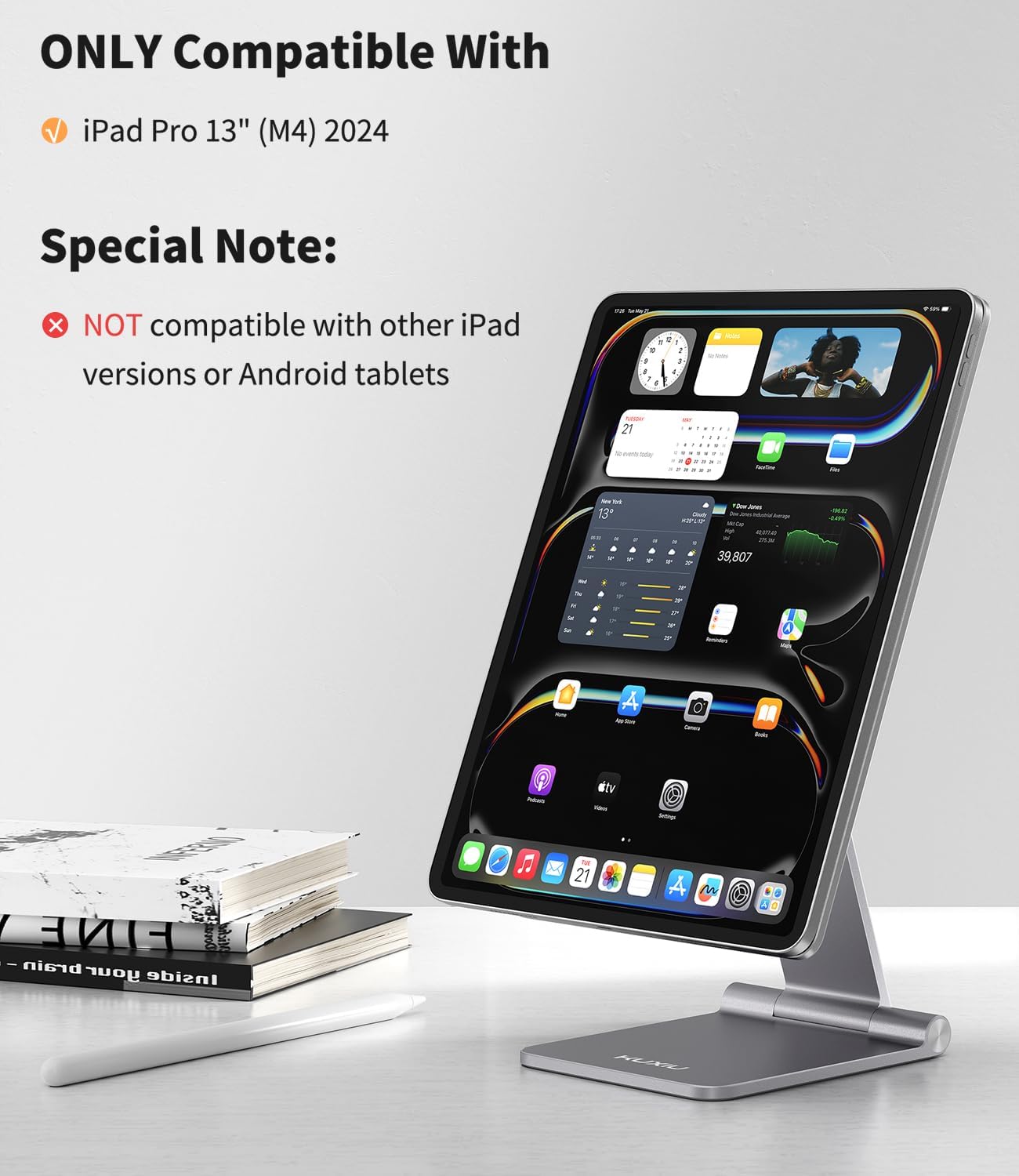 Foldable Magnetic Stand Only for iPad Pro 13 M4 2024, Premium Aluminum Alloy Tablet Stand for Desk, 360° Rotating Adjustable Tablet Holder Mount for iPad Pro 13 inch M4 for Working & Drawing - Image 5
