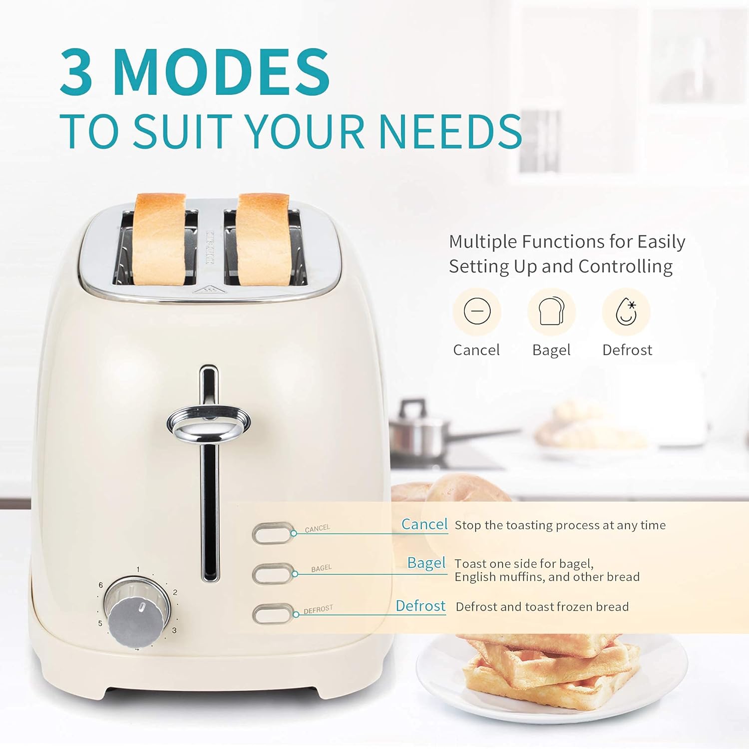 Ultrean Toaster 2 Slice with Extra-Wide Slot for Toasting Bagels, Breads, Waffles & More, Stainless Steel Material with Removable Crumb Tray, 6 Browning Settings - Image 6