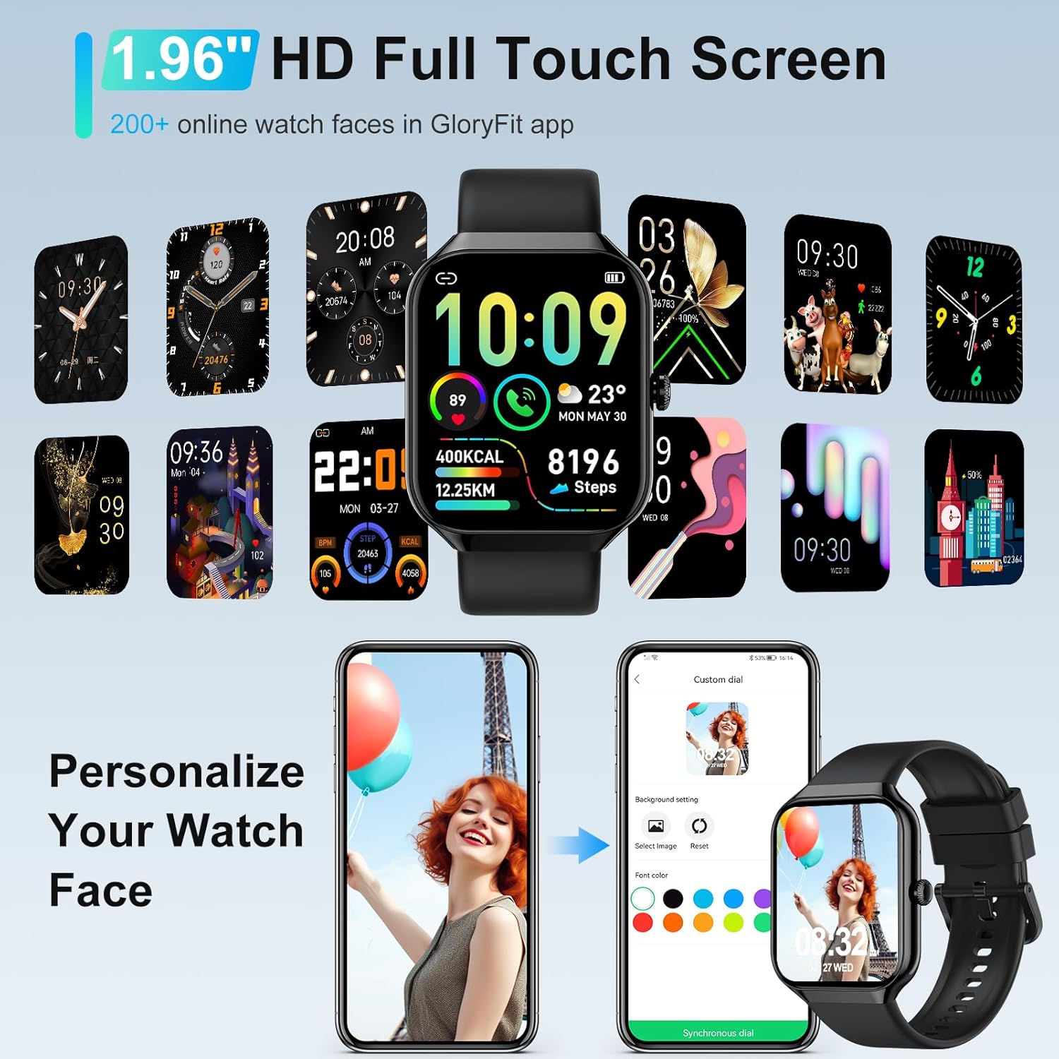 Smart Watch for Men Women Answer/Make Calls, 1.96" HD Fitness Watch with Heart Rate Monitor Sleep Monitor, 113+ Sports Activity Trackers with Step Counter, IP68 Waterproof, Smartwatch for Android/iOS - Image 5