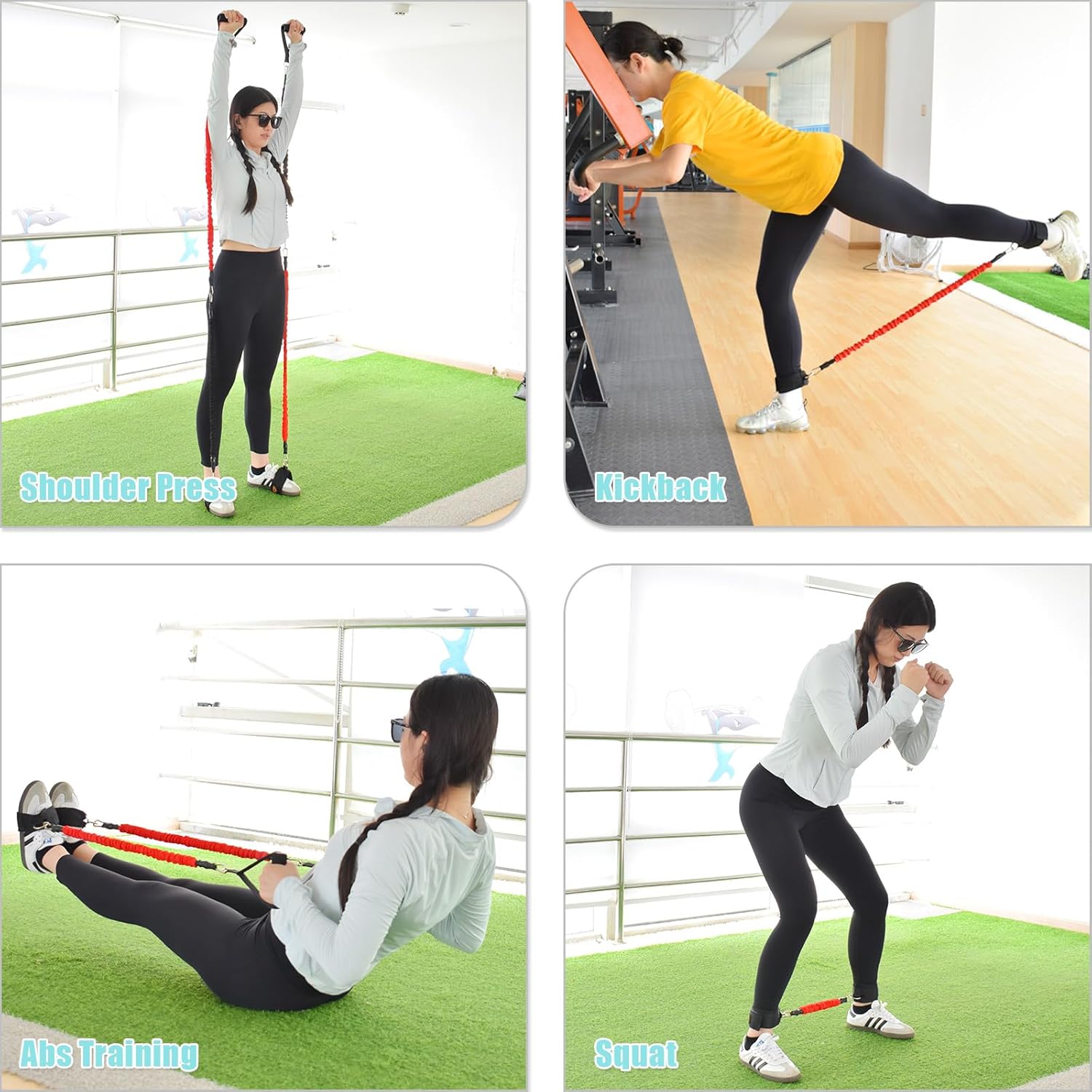 ATENTO 12 Pcs Set Resistance Bands for Legs and Butt, Fitness Elastic Band with Handles,Gym Belt, 4 Pcs Workout Band for Women & Men, Leg Day, Full Body Routine Exercise with Door Anchor, Ankle Strap - Image 4