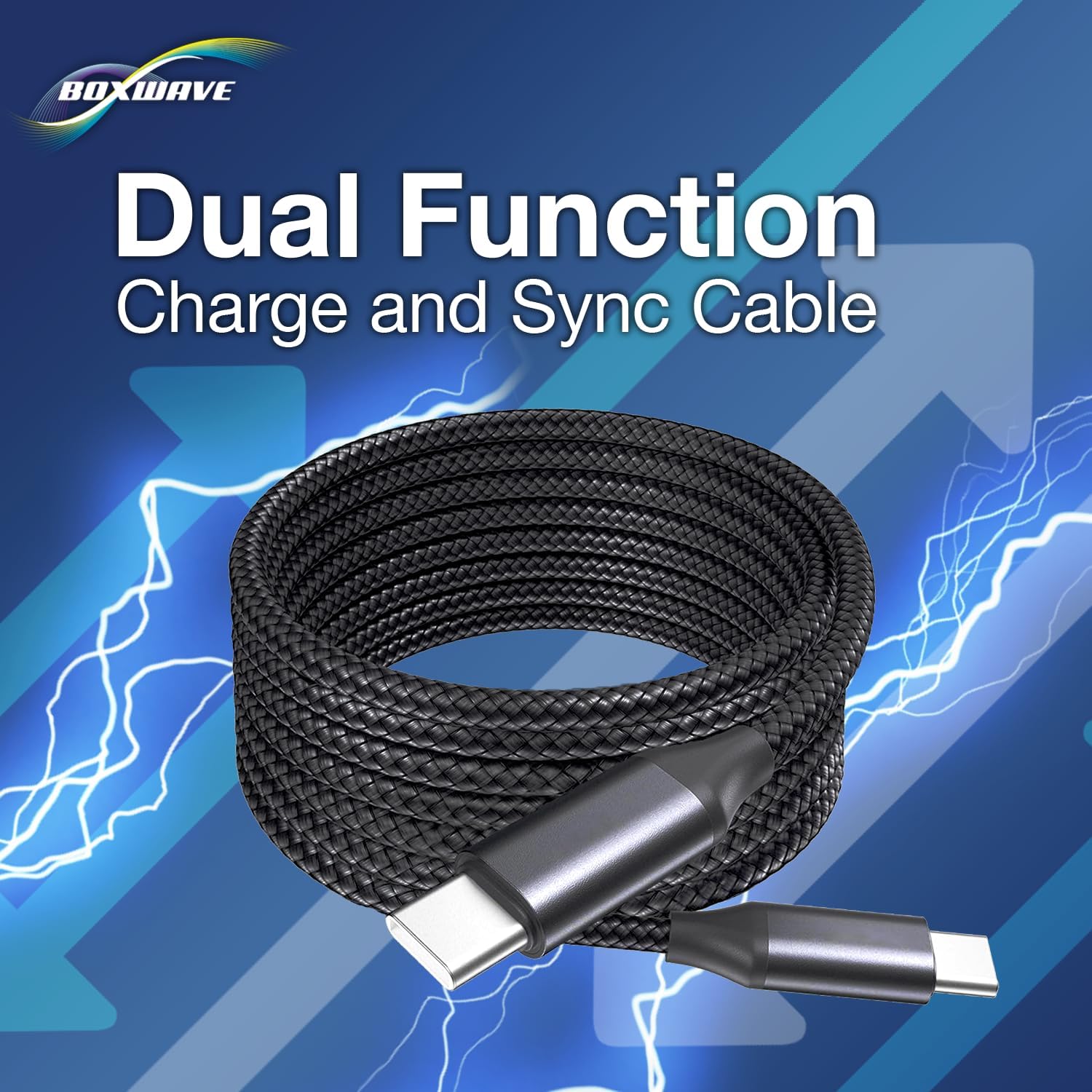 BoxWave Cable Compatible with Jumper J1 Convertible Laptop (16 in) - DirectSync PD Cable (10ft) - USB-C to USB-C (100W), Long Type C Braided Nylon Alloy Fast Charge - Jet Black - Image 9